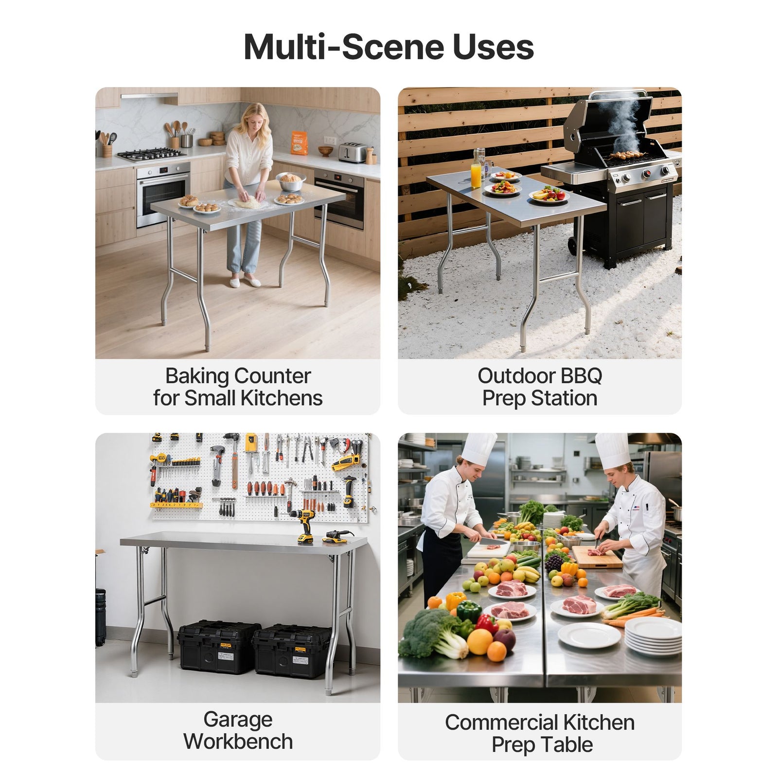 Stainless Steel Kitchen Bench Folding Commercial Prep Table 1220x610 mm