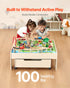 Train Table 100 PCS Wooden Kids Activity Table with Rolling Storage Drawer