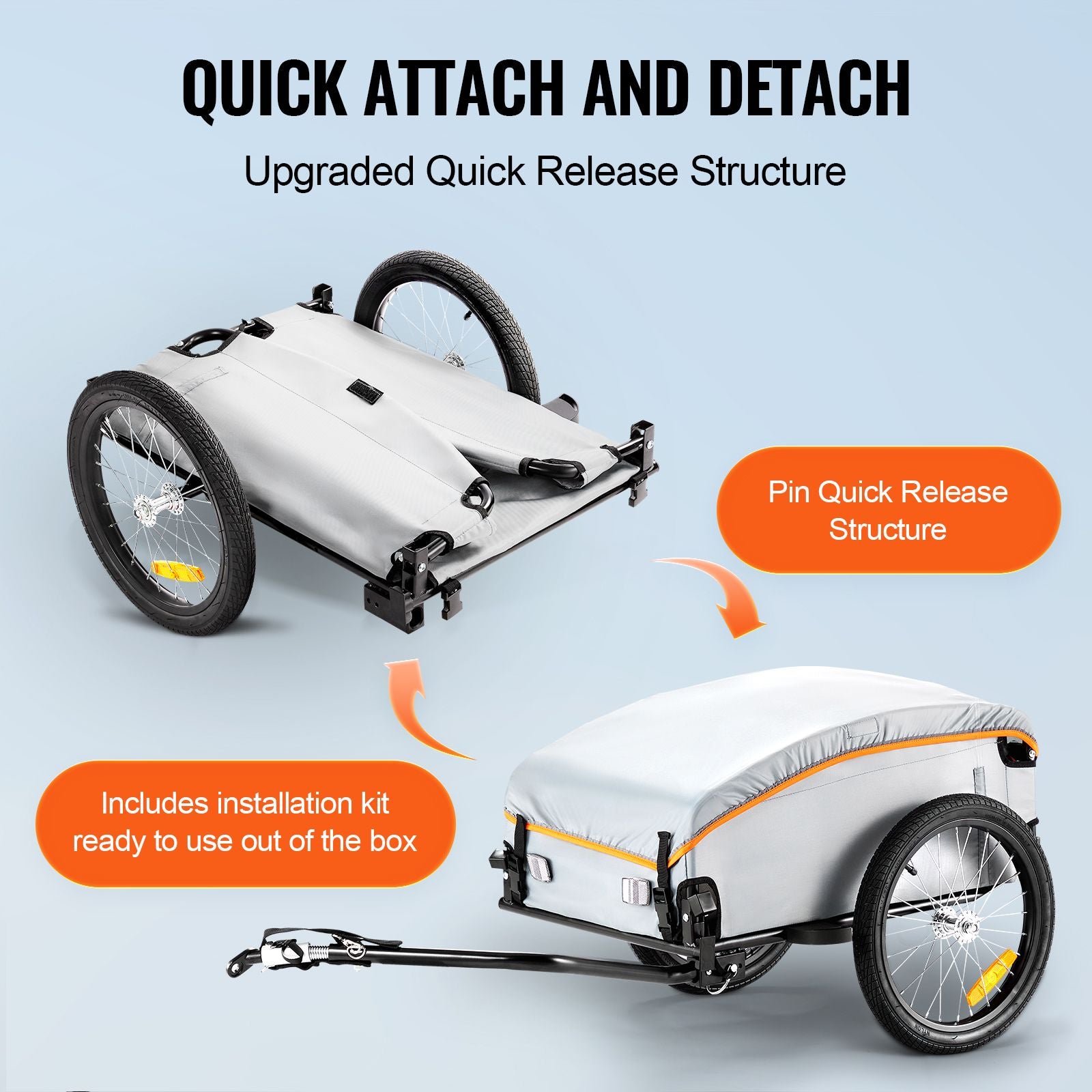 Bike Cargo Trailer 45kg Heavy Duty Foldable Bicycle Wagon Cart Universal Hitch