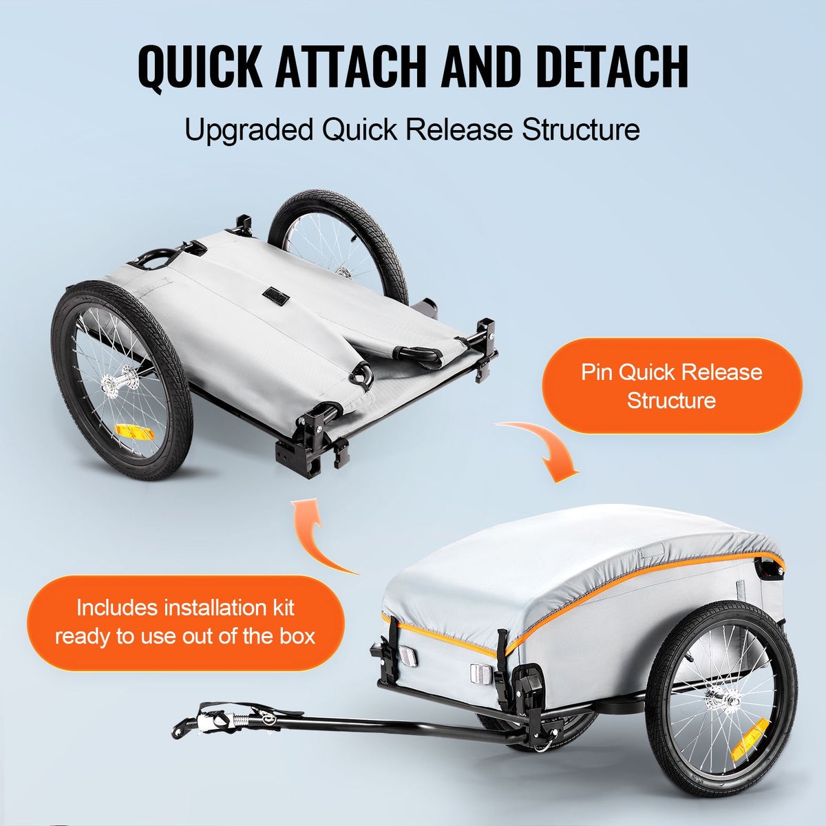 Bike Cargo Trailer 45kg Heavy Duty Foldable Bicycle Wagon Cart Universal Hitch