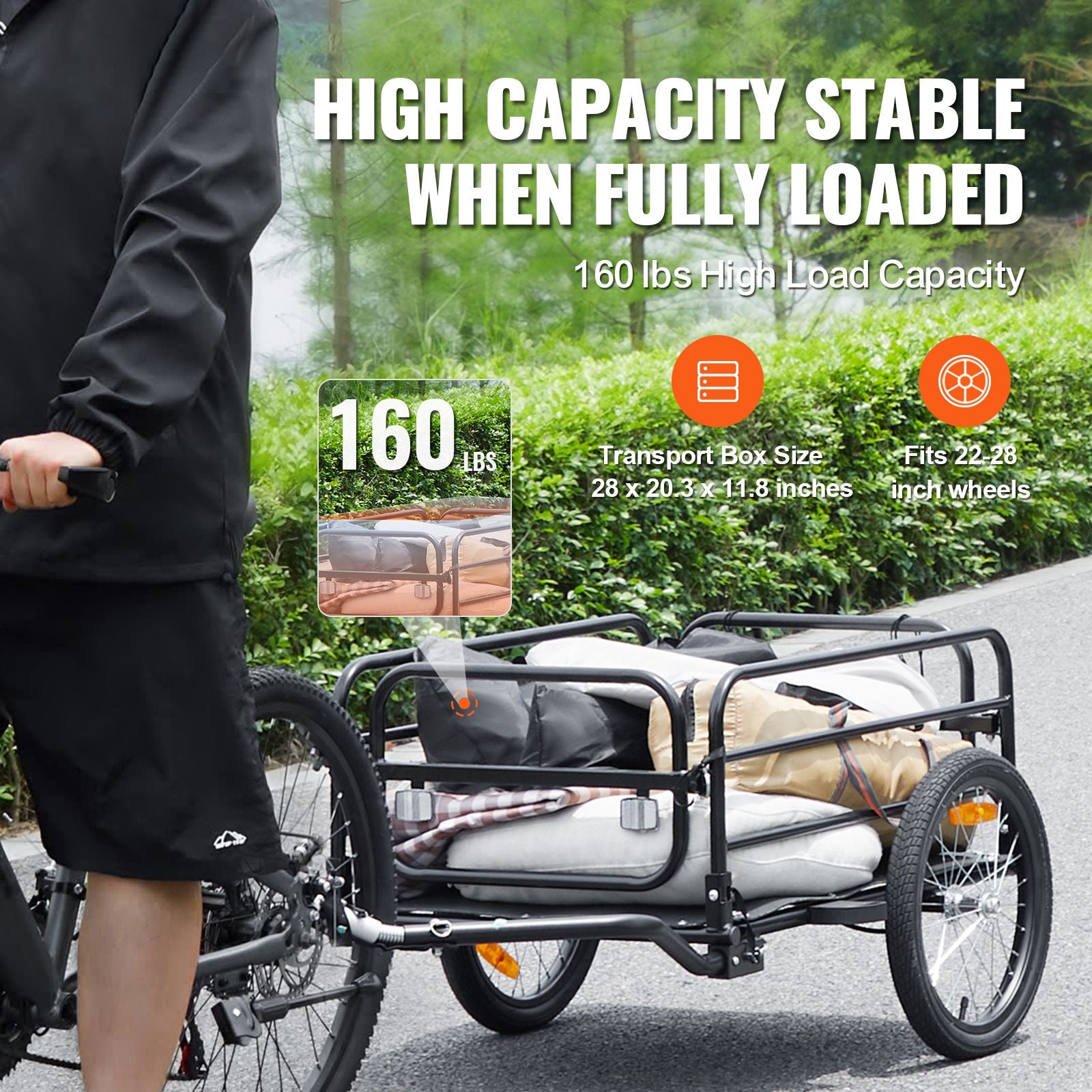 Bike Cargo Trailer 72.5kg Heavy Duty Foldable Bicycle Wagon Quick Release Hitch
