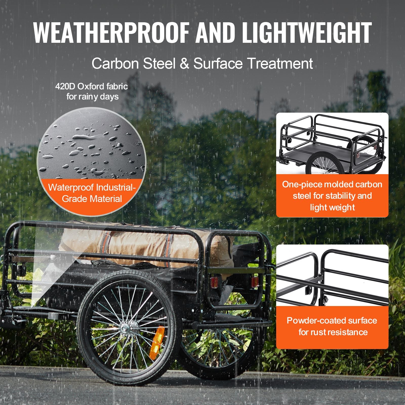 Bike Cargo Trailer 72.5kg Heavy Duty Foldable Bicycle Wagon Quick Release Hitch