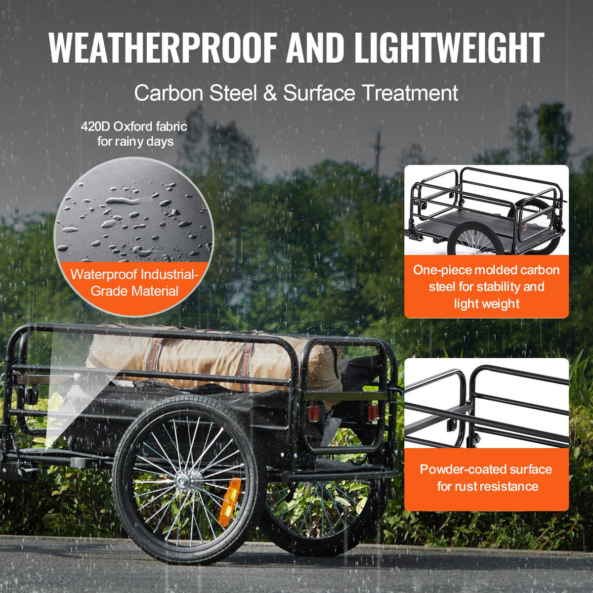 Bike Cargo Trailer 72.5kg Heavy Duty Foldable Bicycle Wagon Quick Release Hitch