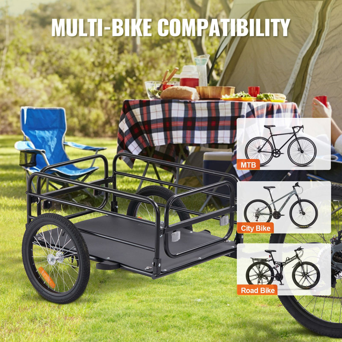 Bike Cargo Trailer 72.5kg Heavy Duty Foldable Bicycle Wagon Quick Release Hitch