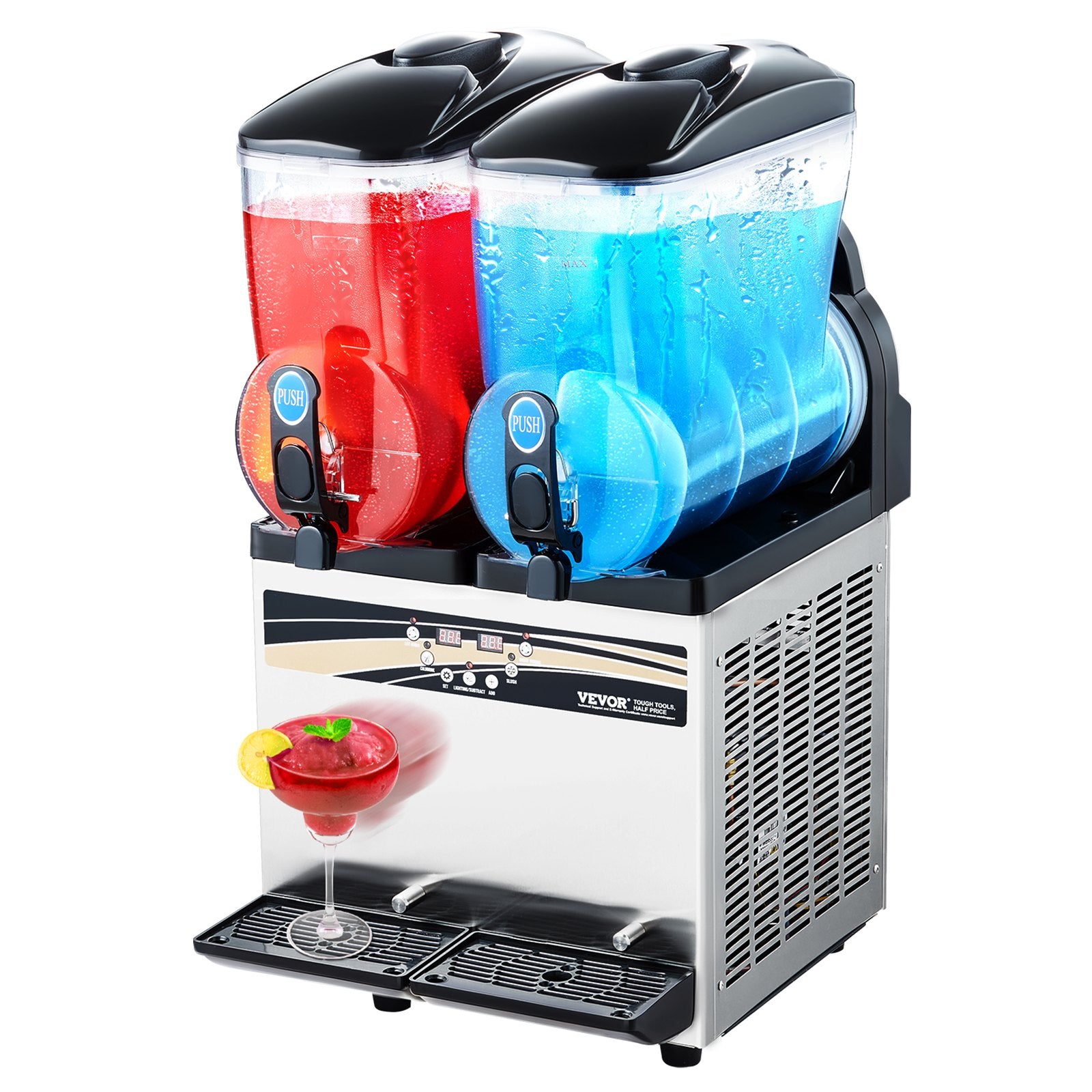 Commercial Frozen Drink Maker, 15Lx2 Double Tank Slushy Machine, 120 Cups Stainless Steel Margarita Smoothie Frozen Drink Machine, Slushie Maker for Home Party Restaurants Cafe Bars