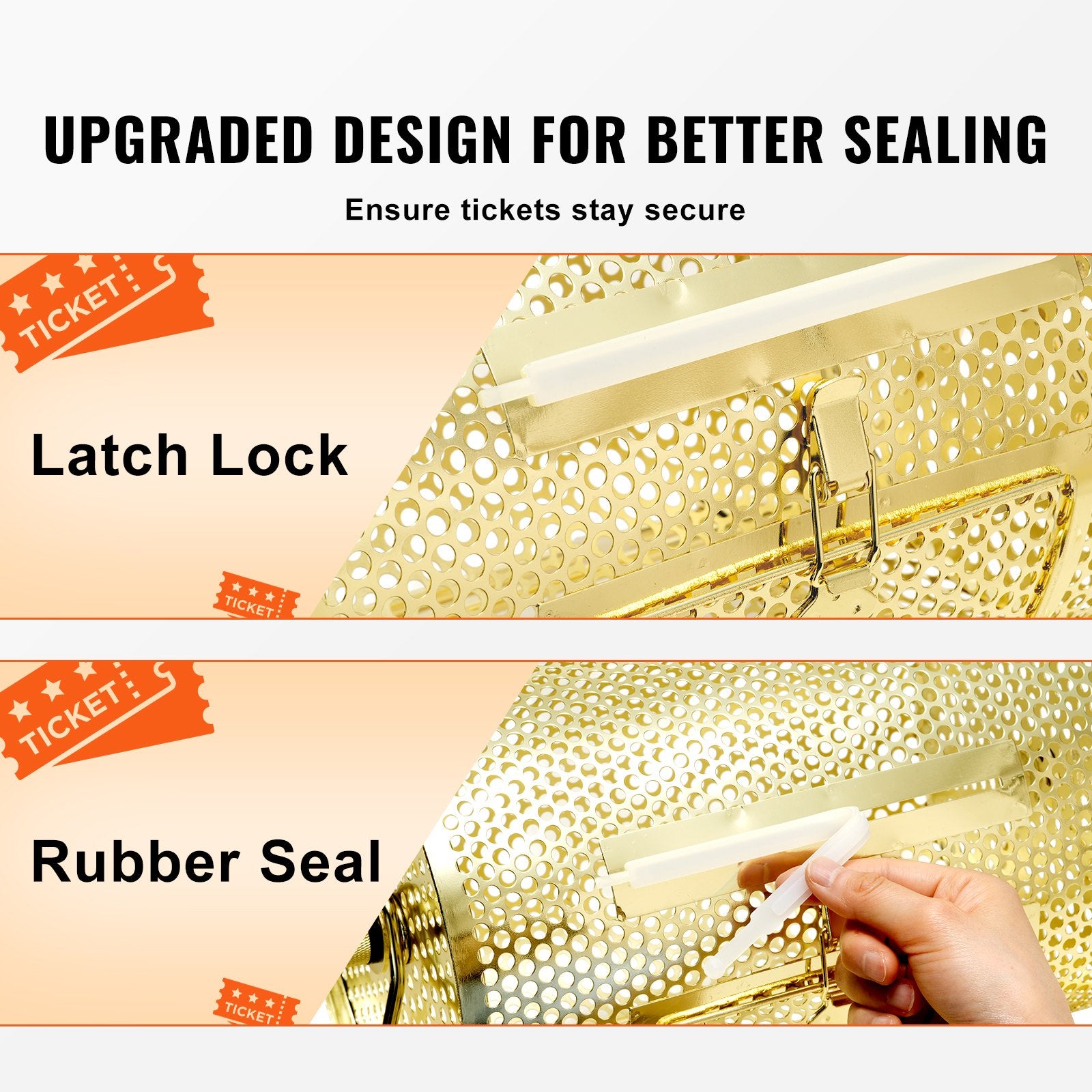 Raffle Drum, 11.6 x Ø7.48 inch Brass Plated Raffle Ticket Spinning Cage, Holds 2500 Tickets or 100 Ping Pong Balls, Metal Lottery Spinning Drawing with Wooden Turning Handle, for Bingo Ballot Pa