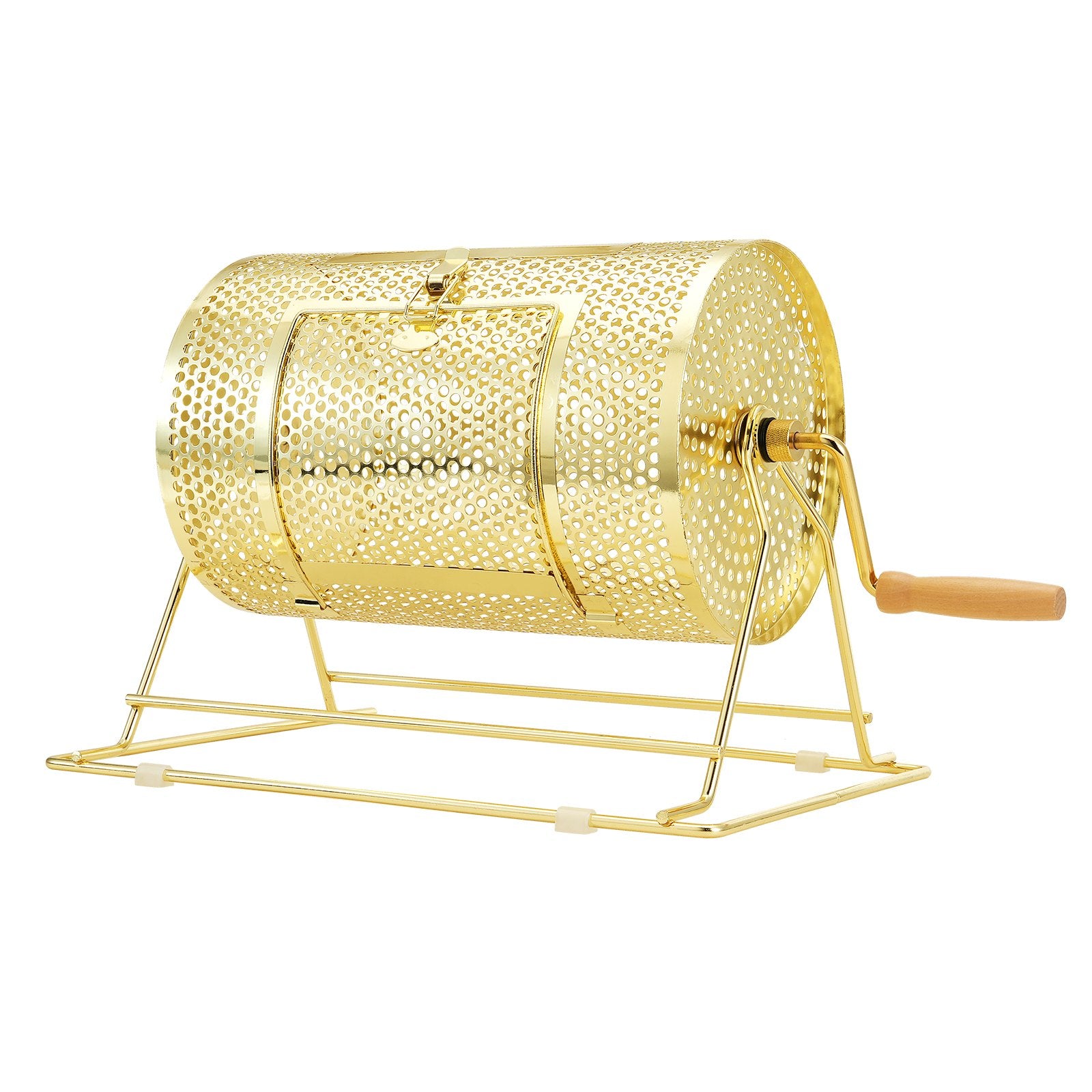 Raffle Drum, 11.6 x Ø7.48 inch Brass Plated Raffle Ticket Spinning Cage, Holds 2500 Tickets or 100 Ping Pong Balls, Metal Lottery Spinning Drawing with Wooden Turning Handle, for Bingo Ballot Pa