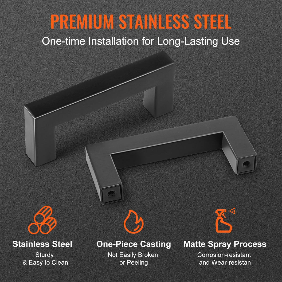 10 Pack Matte Black Cabinet Handles 76mm Drawer Pulls Stainless Steel Square