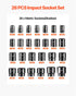 Impact Sockets Set 1/2 Inch Drive 26PCS Standard Length Impact Set 6-Point