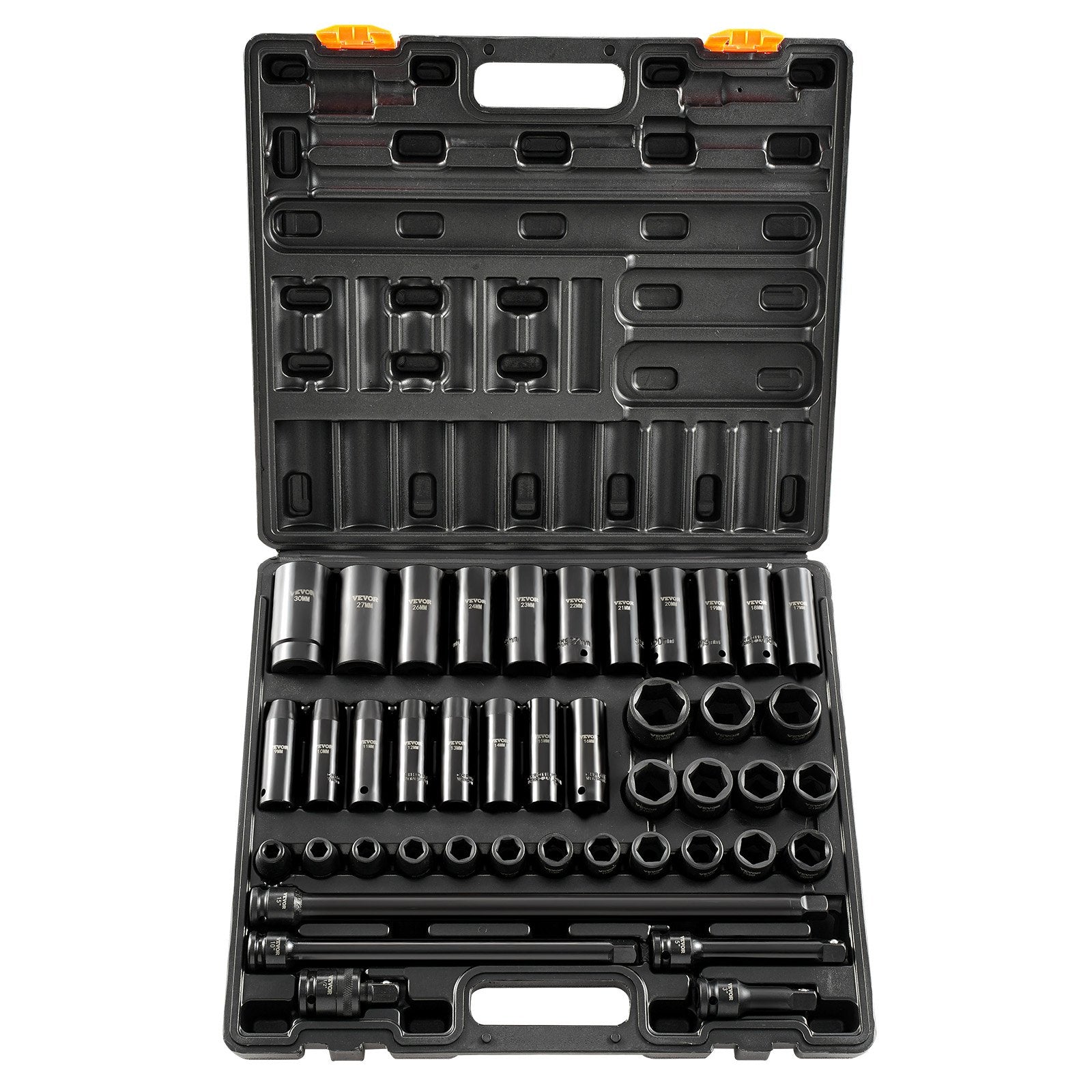 Impact Socket Set 43 Piece Impact Sockets, Standard Socket Assortment, Drive Socket Set 6-Point Sockets Metric 9-30mm (Standard/Deep)