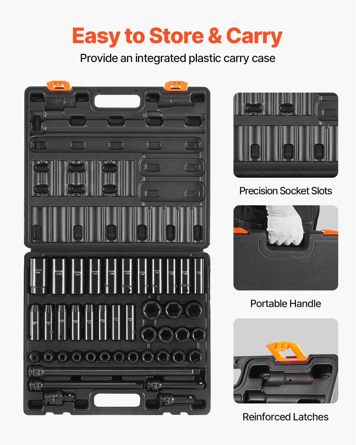 Impact Socket Set 43 Piece Impact Sockets, Standard Socket Assortment, Drive Socket Set 6-Point Sockets Metric 9-30mm (Standard/Deep)