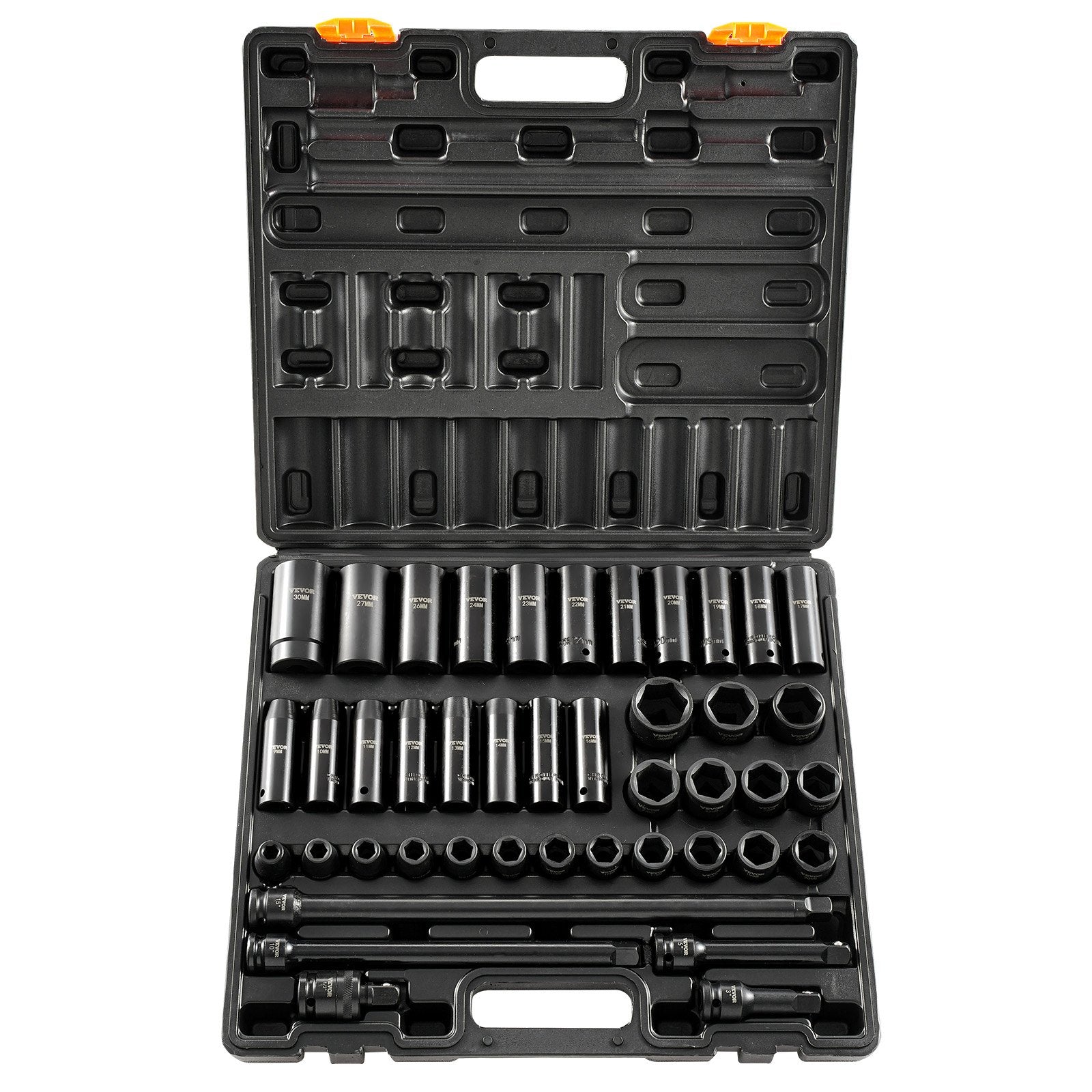 Impact Socket Set 43 Piece Impact Sockets, Standard Socket Assortment, Drive Socket Set 6-Point Sockets Metric 9-30mm (Standard/Deep)