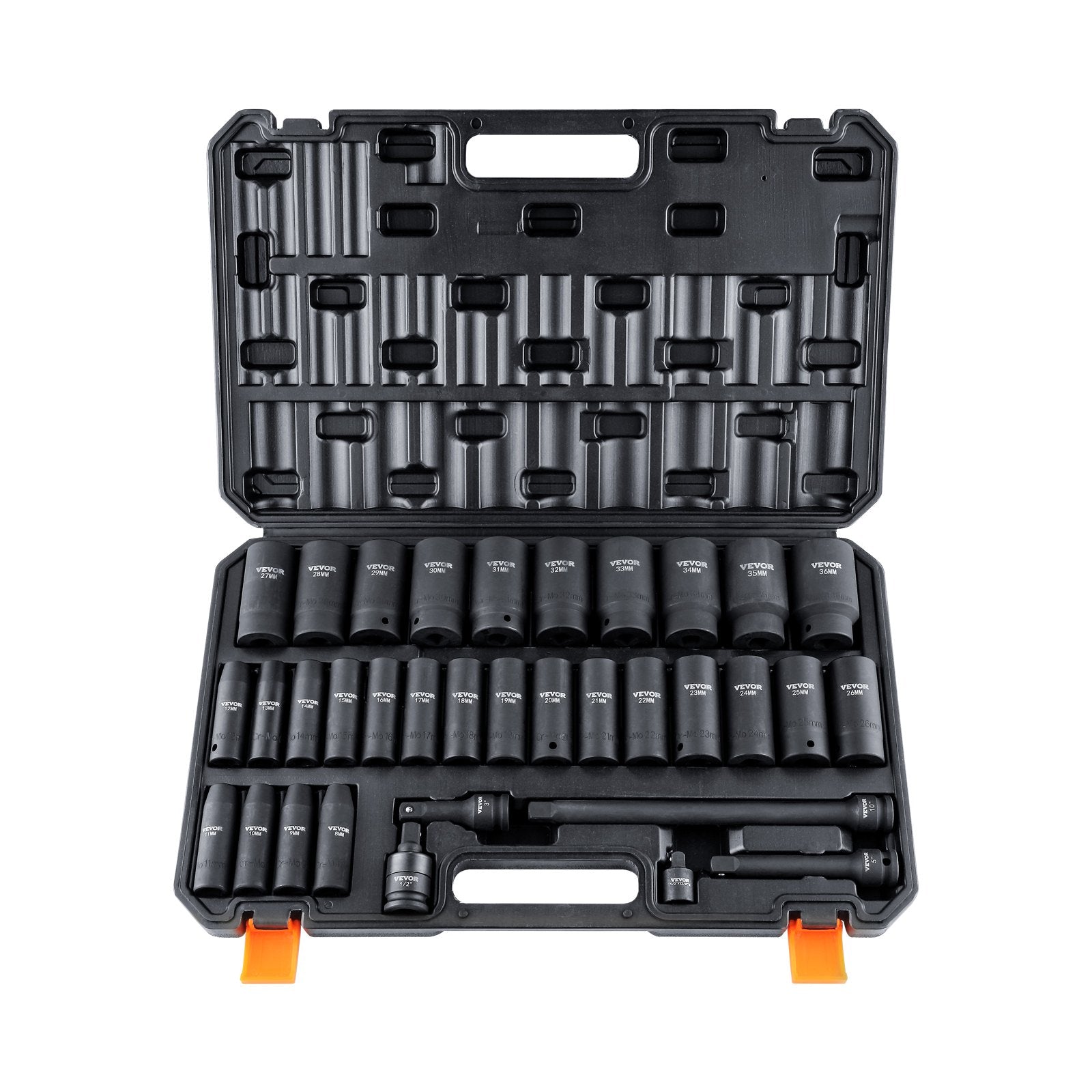1/2" Drive Deep Impact Socket Set, 34pcs Socket Set Metric （8-36mm） 6 Point Cr-MO Alloy Steel for Auto Repair, Rugged Construction, Includes Heavy Duty Storage Case