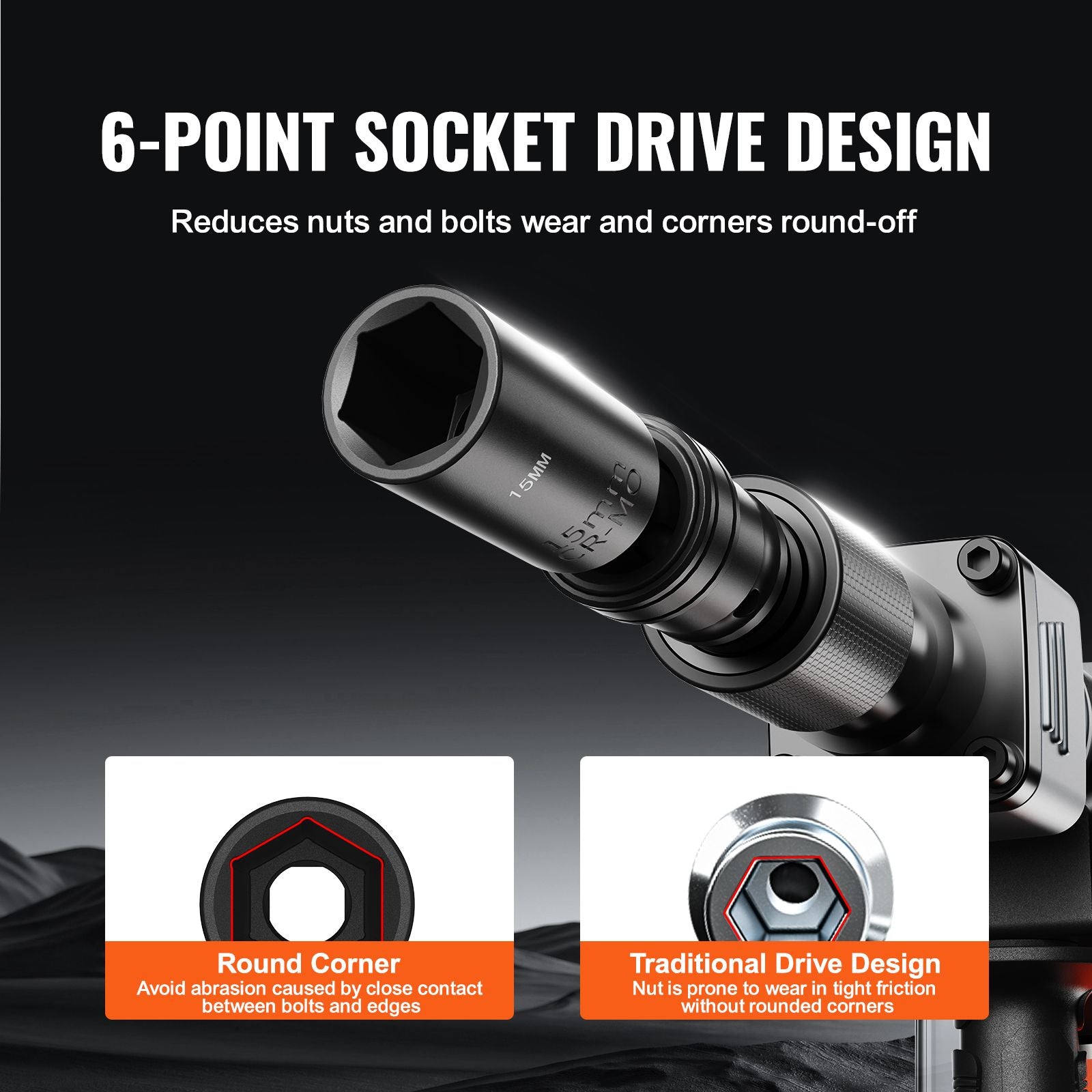 360 Degree Swivel Impact Sockets Set 14pcs 6-Point 3/8in Drive Socket Set
