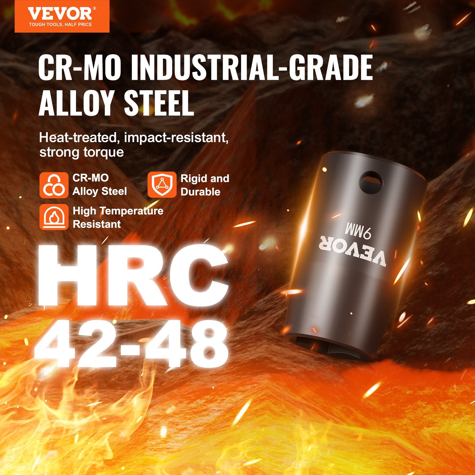 3/8" Drive Impact Socket Set, 14 Piece Shallow Socket Set Metric 7-20mm, 6 Point Cr-Mo Alloy Steel for Auto Repair, Easy-to-Read Size Markings, Rugged Construction, Includes Storage Case