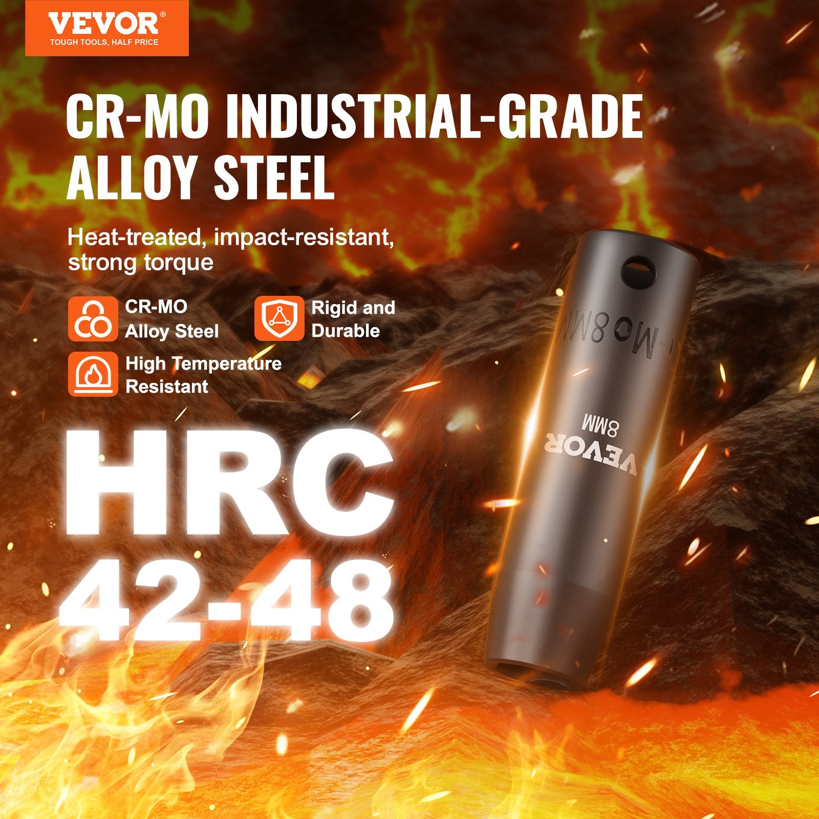 3/8" Drive Impact Socket Set, 15 Piece Deep Socket Set Metric 8-22mm, 6 Point Cr-Mo Alloy Steel for Auto Repair, Easy-to-Read Size Markings, Rugged Construction, Includes Storage Case