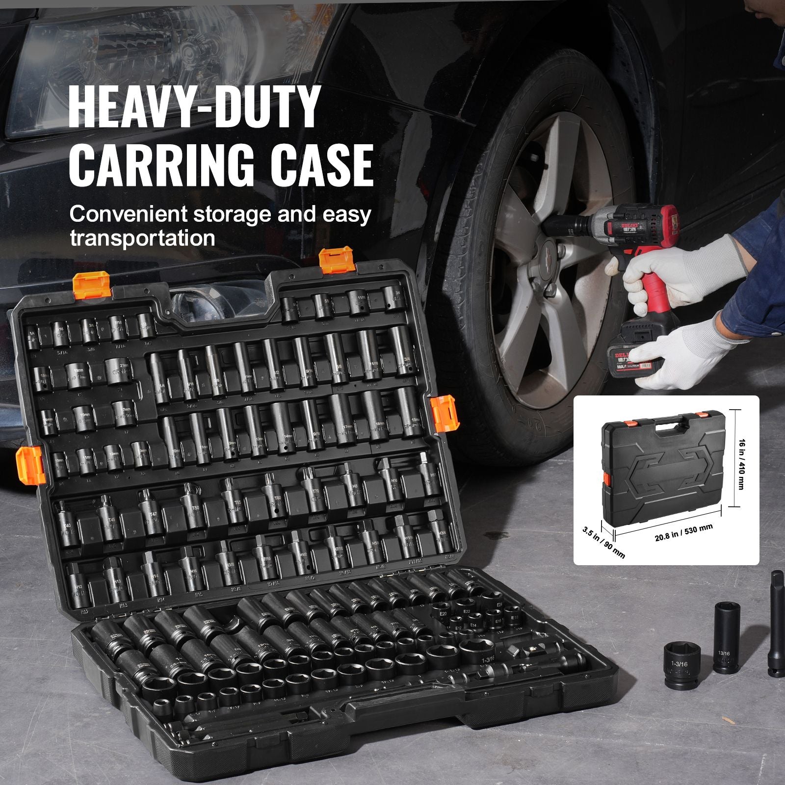 Impact Sockets Set 130PCS 6-Point 3/8