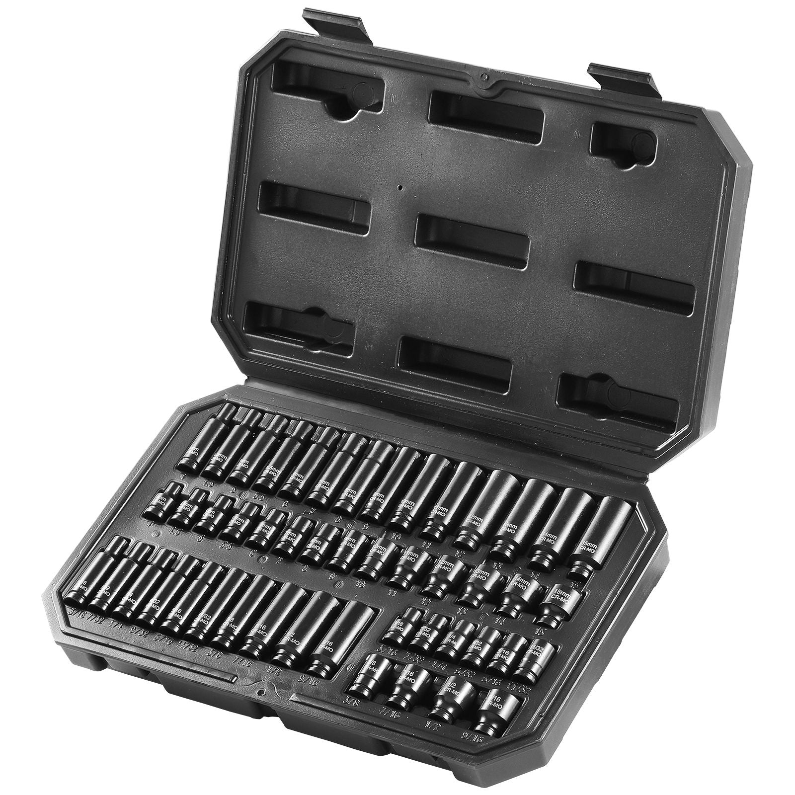 Impact Sockets Set 48pcs 6-Point 1/4" Drive Bit Ratchet Tool Kit Case