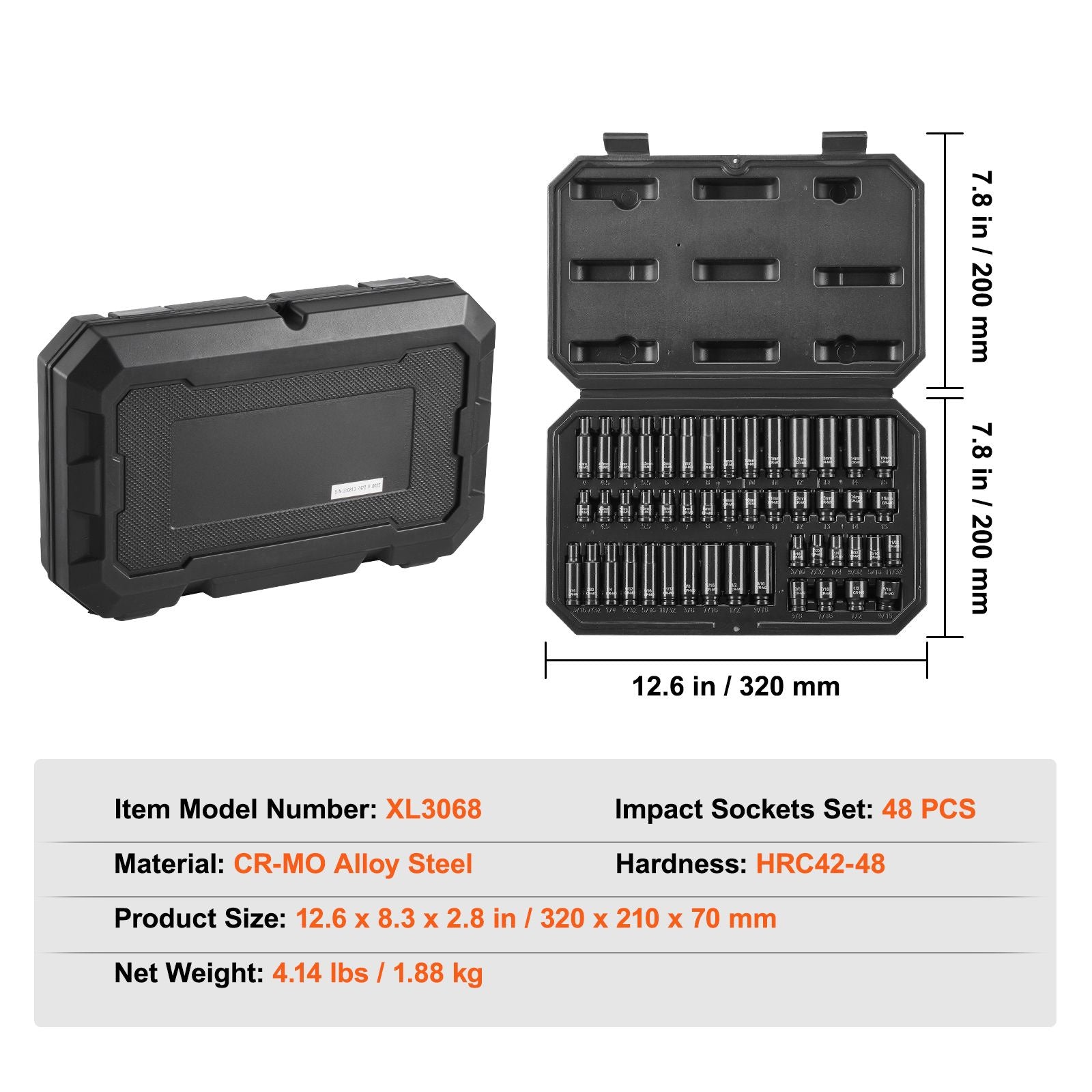 Impact Sockets Set 48pcs 6-Point 1/4