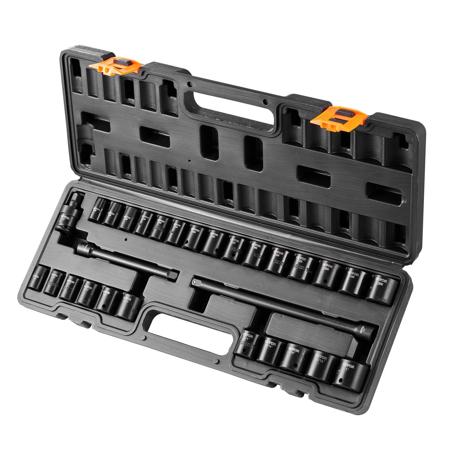 Impact Sockets Set 29pcs 6-Point 3/8in Drive Bit Ratchet Tool Kit Case