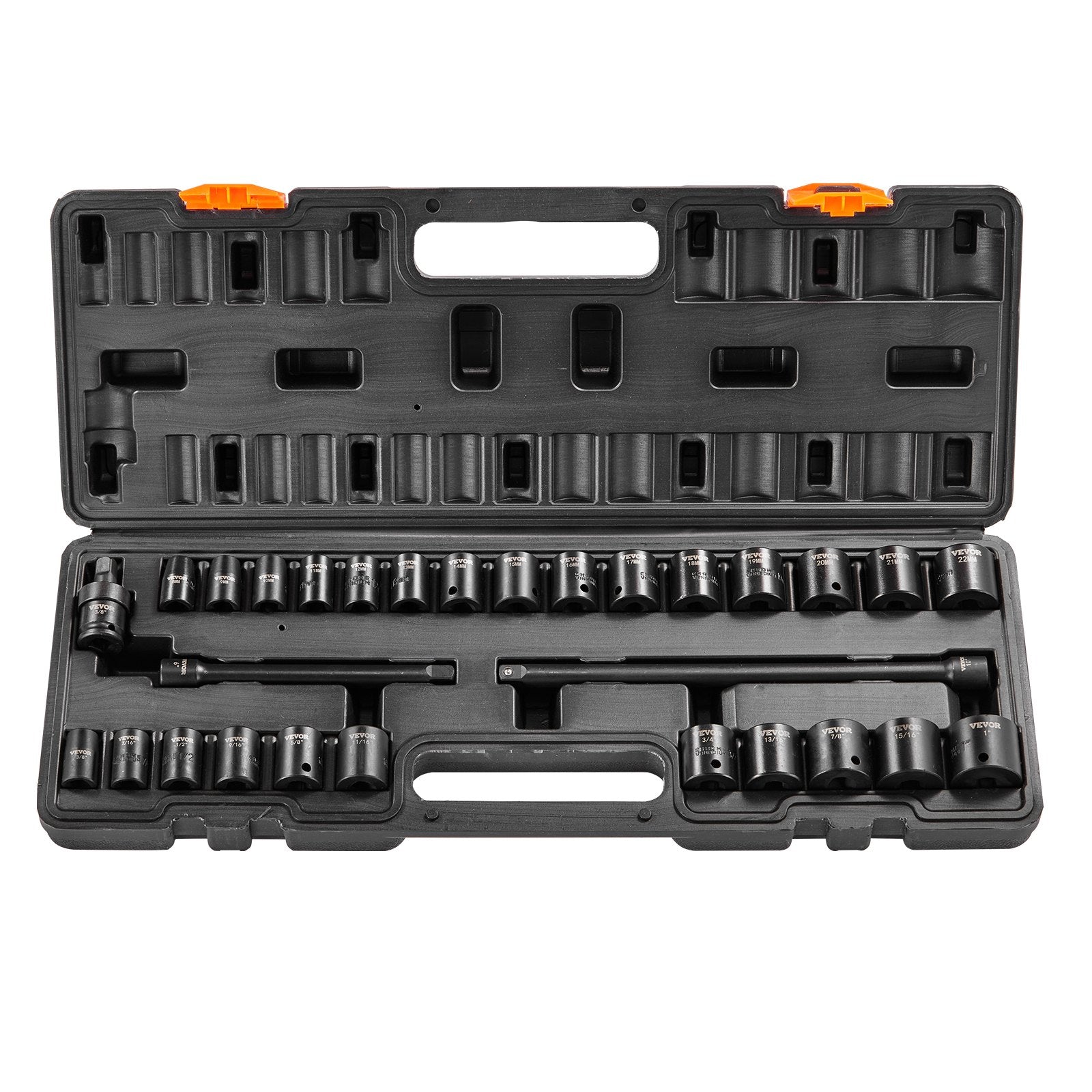 Impact Sockets Set 29pcs 6-Point 3/8in Drive Bit Ratchet Tool Kit Case