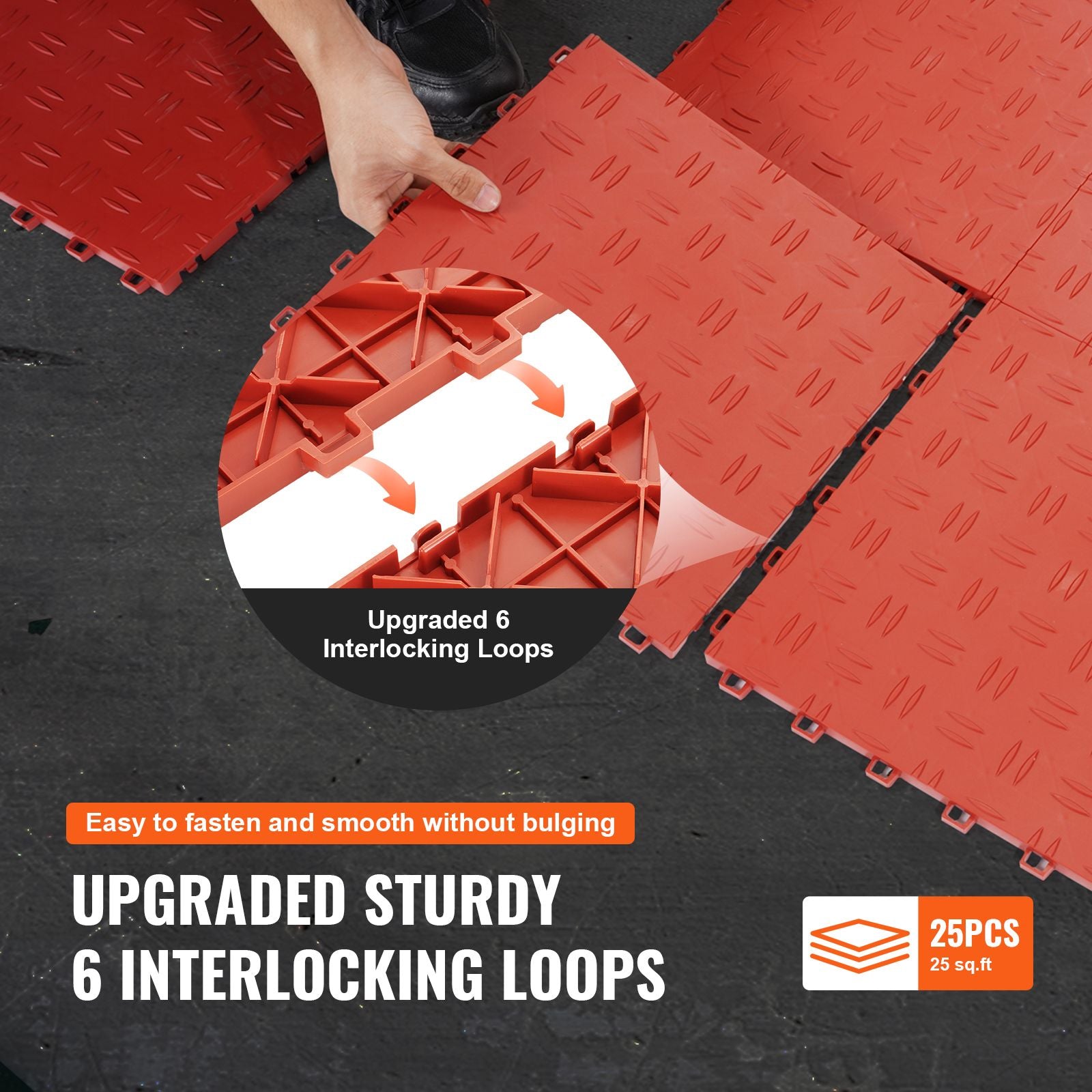 25 Pack Interlocking Garage Floor Tiles 12x12in Heavy Duty Non Slip Red