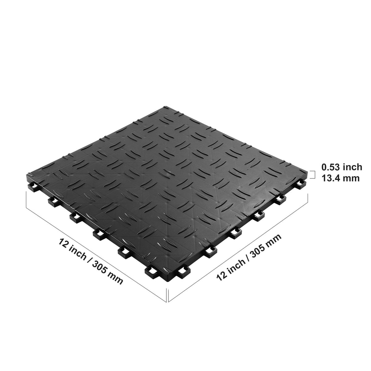 Garage Tiles Interlocking, 12 x 12 x 0.53 inch 25 Pack Garage Floor Covering Tiles, Non-Slip Double-Sided Texture Garage Flooring Tiles, for Garages, Basements, Repair Shops, Black