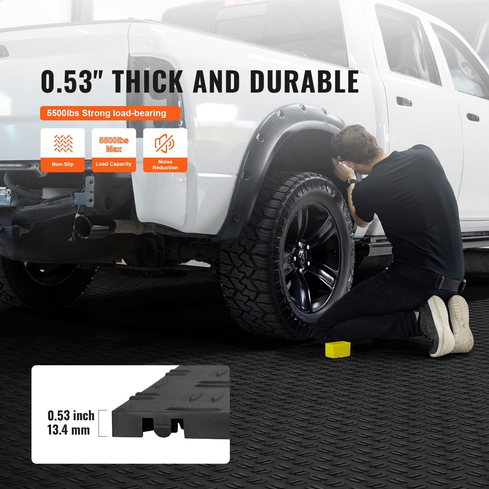 Garage Tiles Interlocking, 12 x 12 x 0.53 inch 50 Pack Garage Floor Covering Tiles, Non-Slip Double-Sided Texture Garage Flooring Tiles, for Garages, Basements, Repair Shops, Black