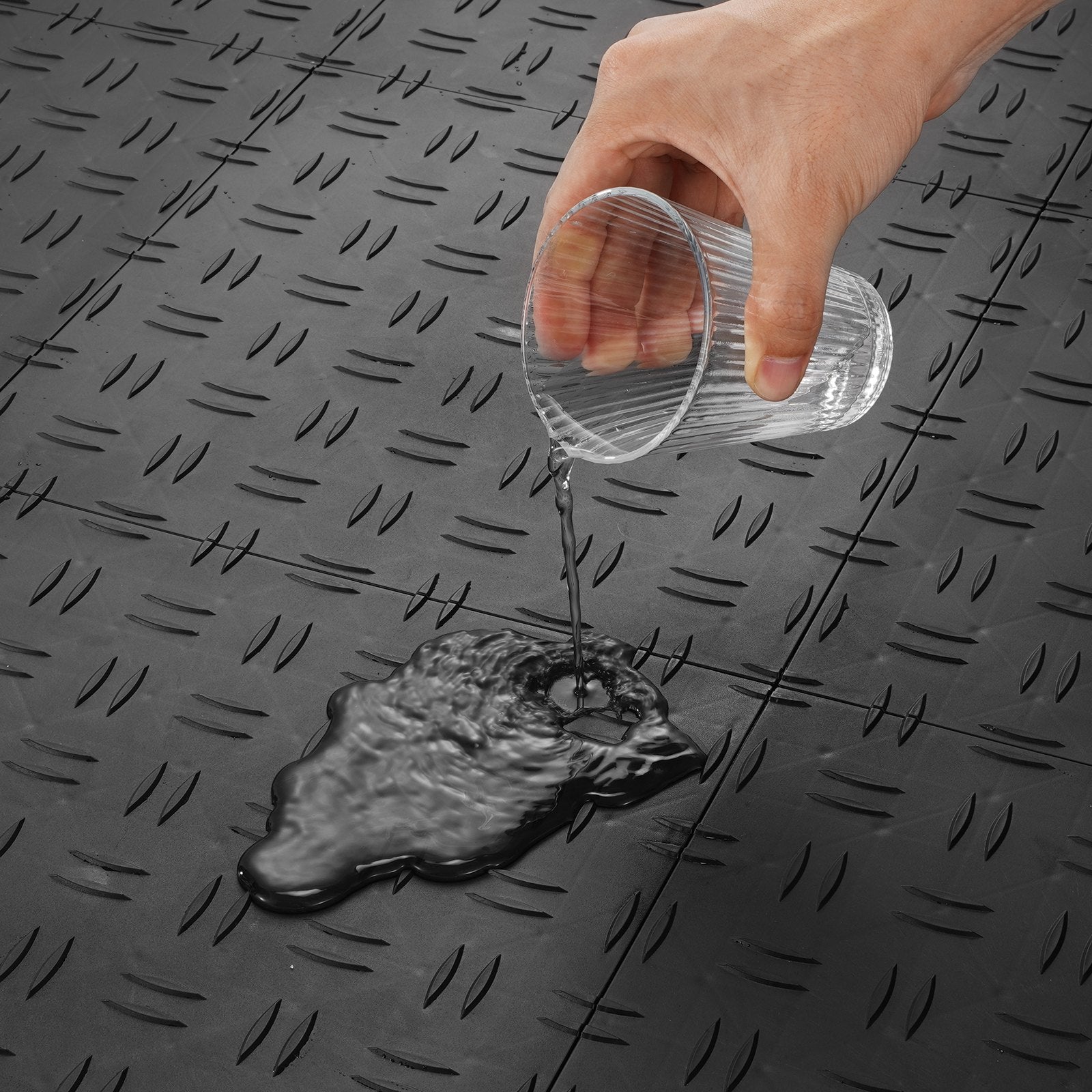 Garage Tiles Interlocking, 12 x 12 x 0.53 inch 50 Pack Garage Floor Covering Tiles, Non-Slip Double-Sided Texture Garage Flooring Tiles, for Garages, Basements, Repair Shops, Black