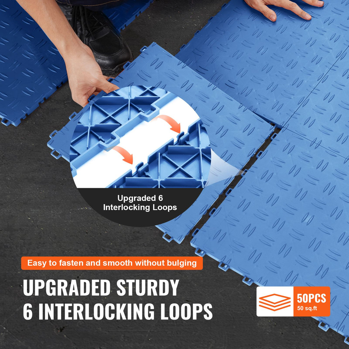 Garage Tiles Interlocking, 305 x 305 x 13.4 mm 50 Pack Garage Floor Covering Tiles, Non-Slip Double-Sided Texture Garage Flooring Tiles, for Garages, Basements, Repair Shops, Blue