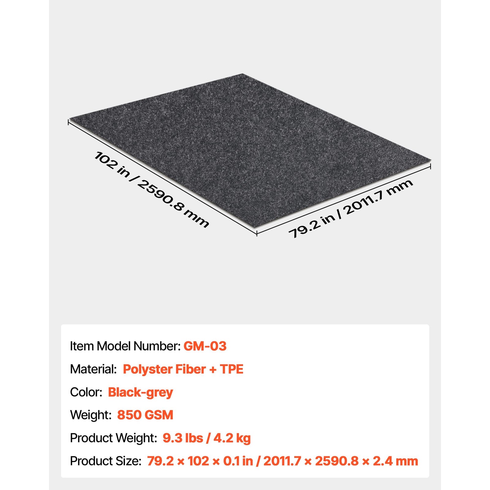 Waterproof Garage Floor Mat for Under Car, Non-slip 2 x 2.6 M Compact Size Heavy Duty Containment Mat, Protects Garage Floor from Water, Mud and Oil, For Garages,Greenhouses,Entrance