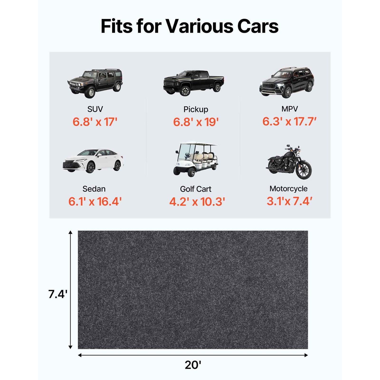 Garage Floor Mat, 2.28 x 6.1 M Waterproof Protection from Water,Snow, Rain,Mud and Oil for Cars, Non-slip Heavy Duty Containment Mat with TPE Anti-Leak Backing & Easy to Clean & Cuttable