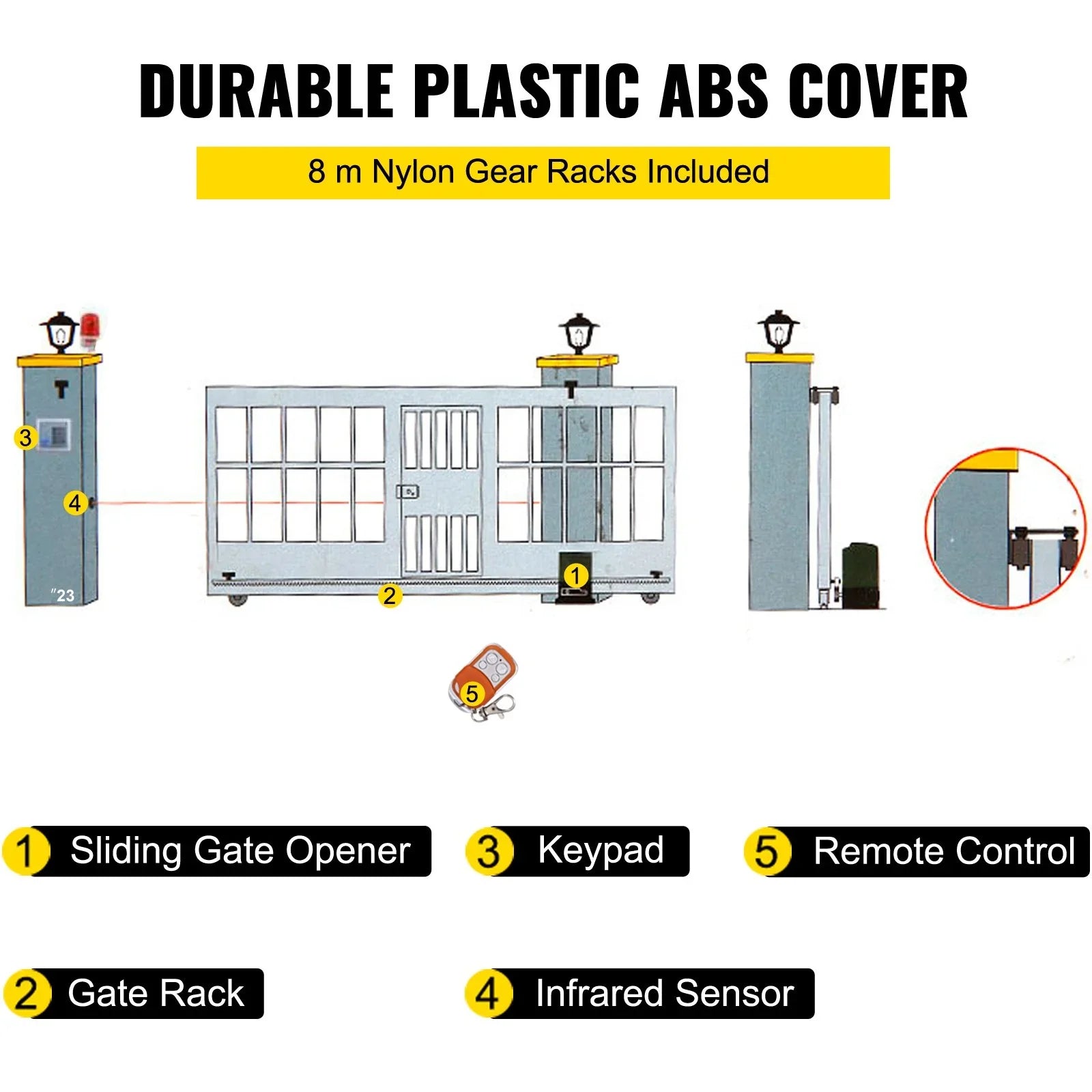 Sliding Gate Opener Automatic Sliding Gate 1800 KG 4 Remote & APP Control