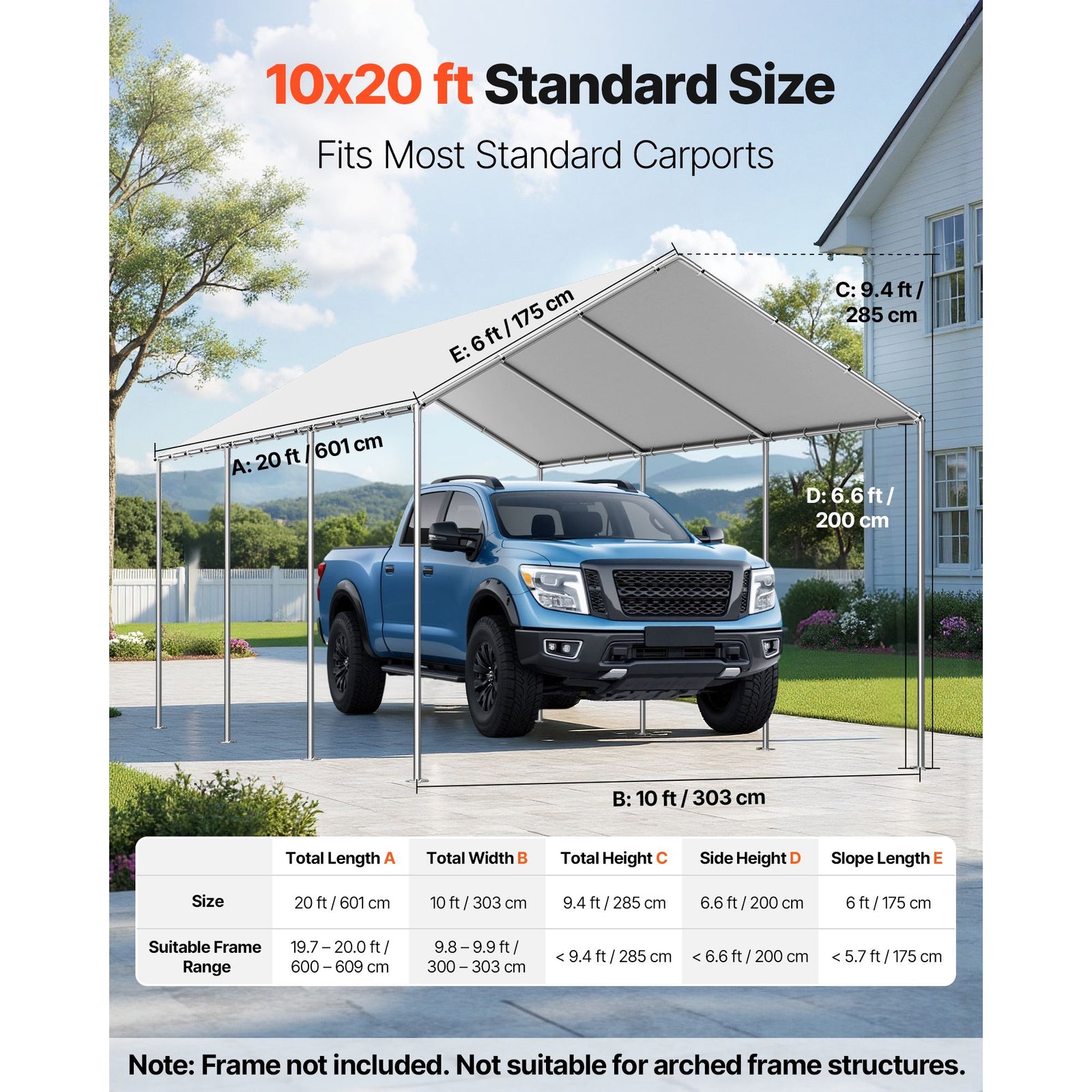 6x3m Carport Replacement Canopy Cover UV Waterproof Garage Tarp Grey