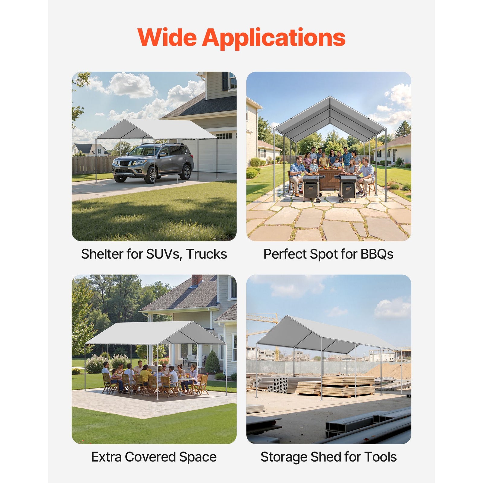 6x3m Carport Replacement Canopy Cover UV Waterproof Garage Tarp Grey