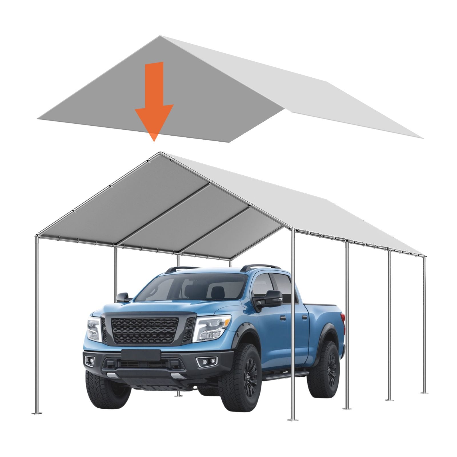 6x3m Carport Replacement Canopy Cover UV Waterproof Garage Tarp Grey