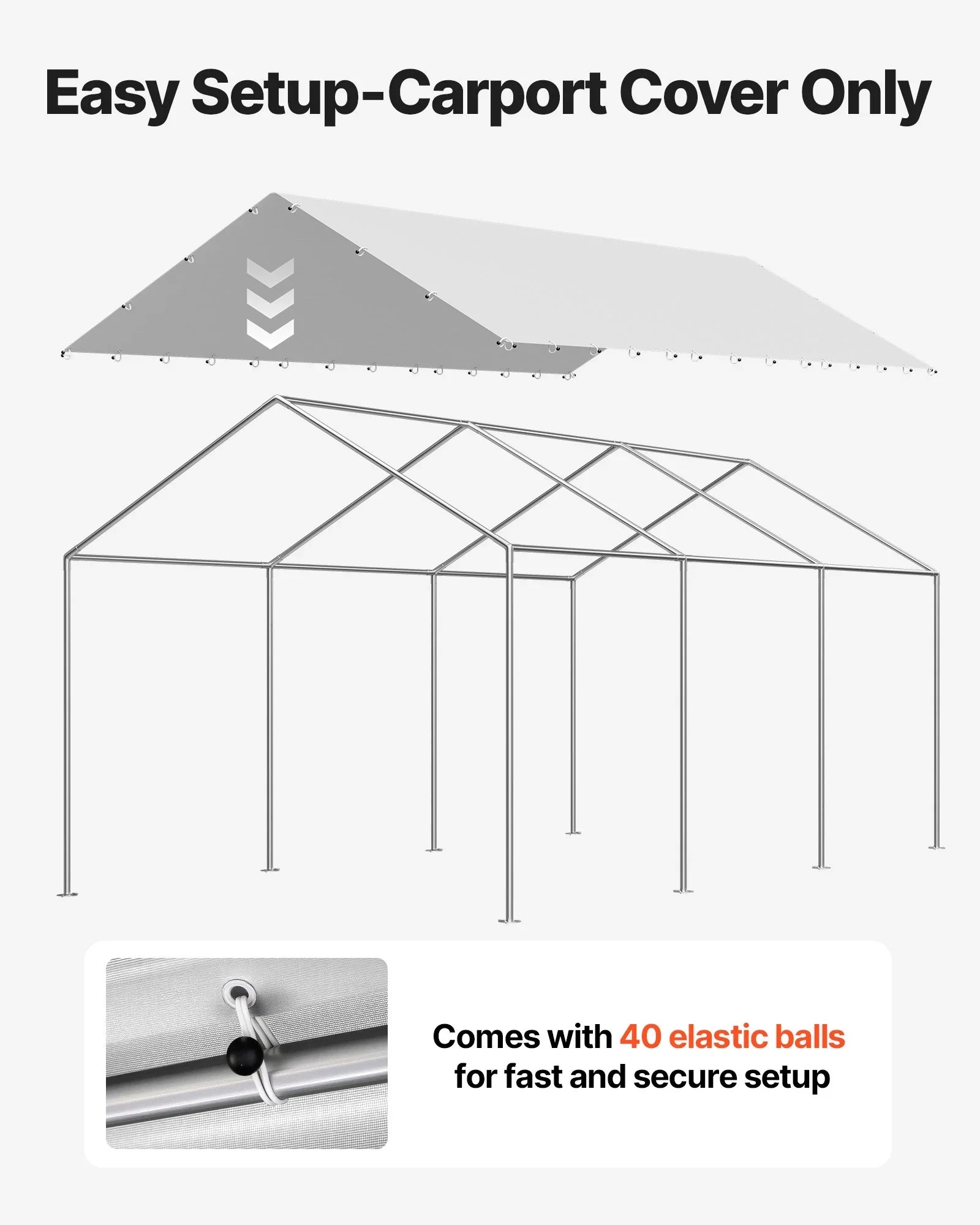 Carport Replacement Canopy, 6 x 3 m Potable Garage Tent Top Tarp, UV-Resistant & Waterproof Car Shelter Tarp, Heavy Duty Car Port Cover with Ball Buggees, Grey, Frame Not Included