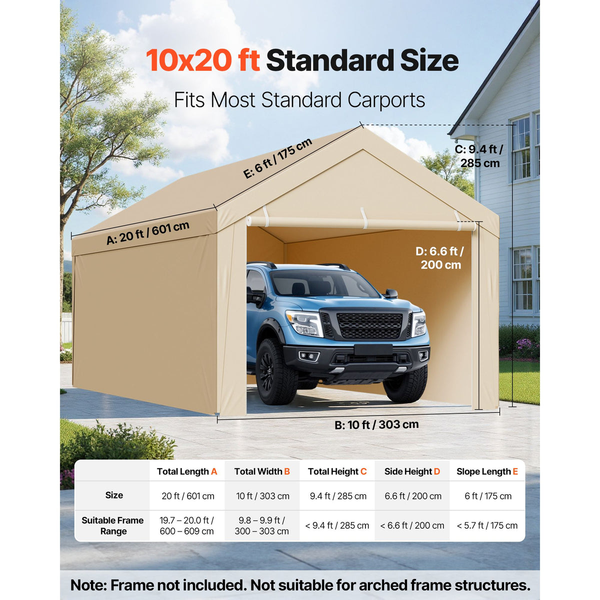 6x3m Carport Replacement Canopy Cover Waterproof UV Resistant Garage Tarp