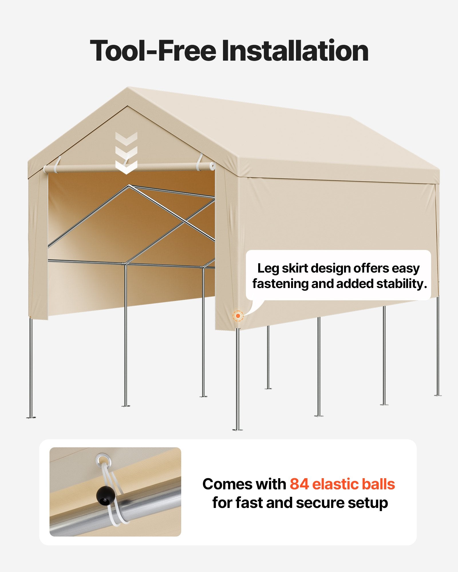 Carport Replacement Canopy, 6 x 3 m Potable Garage Tent Top Tarp with Sidewalls, UV-Resistant & Waterproof, Heavy Duty Car Shelter Tarp with Ball Buggees, Beige, Frame Not Included