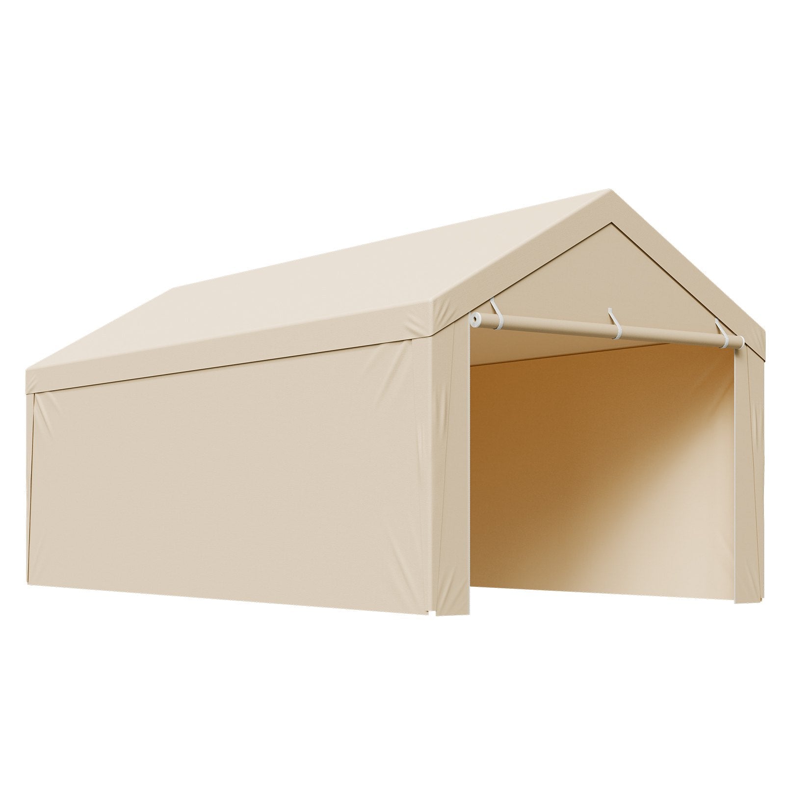 Carport Replacement Canopy, 6 x 3 m Potable Garage Tent Top Tarp with Sidewalls, UV-Resistant & Waterproof, Heavy Duty Car Shelter Tarp with Ball Buggees, Beige, Frame Not Included