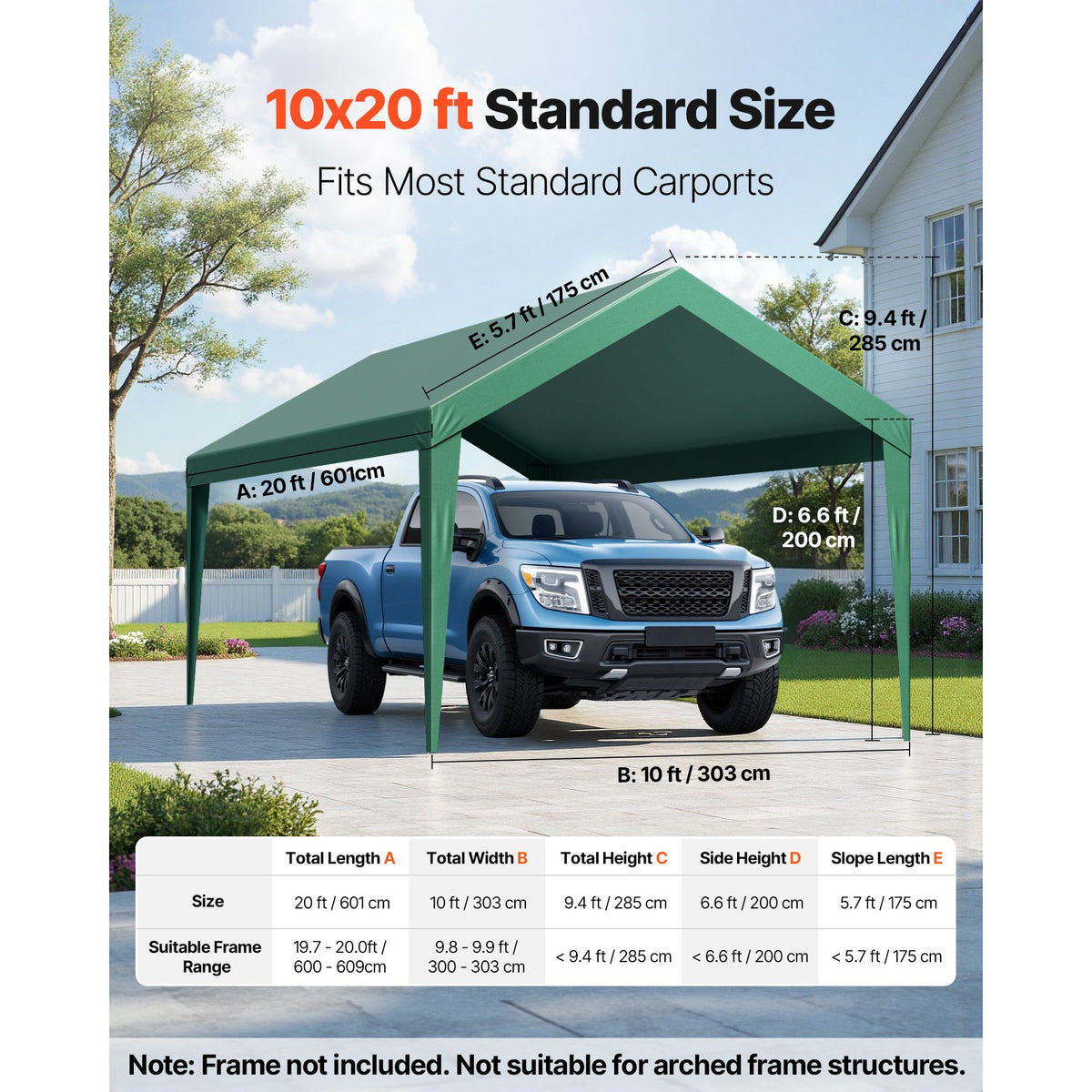 6x3m Dark Green Carport Replacement Canopy Cover UV Waterproof Garage Tarp