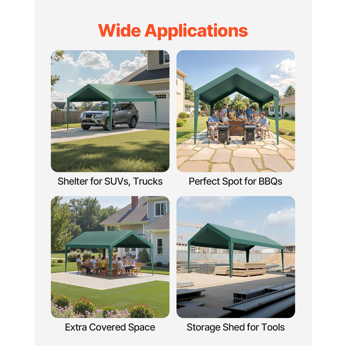 6x3m Dark Green Carport Replacement Canopy Cover UV Waterproof Garage Tarp