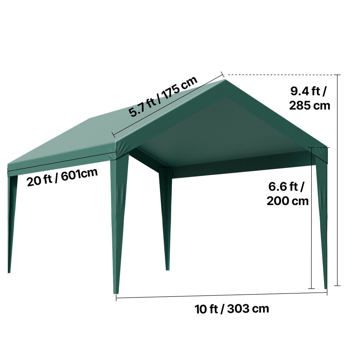 6x3m Dark Green Carport Replacement Canopy Cover UV Waterproof Garage Tarp