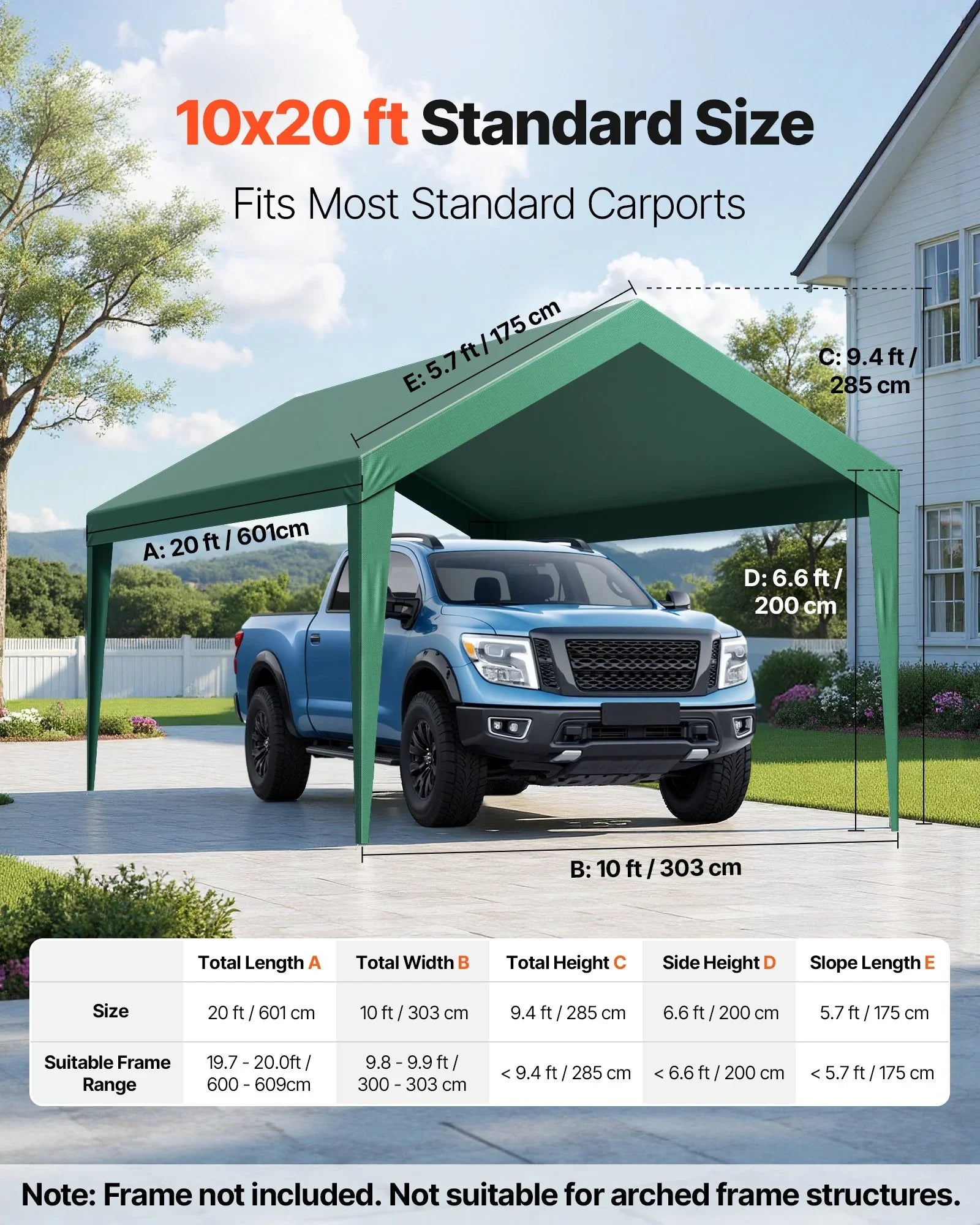 Carport Replacement Canopy, 6 x 3 m Potable Garage Tent Top Tarp, UV-Resistant & Waterproof Car Shelter Tarp, Heavy Duty Car Port Cover with Ball Buggees, Dark Green, Frame Not Included