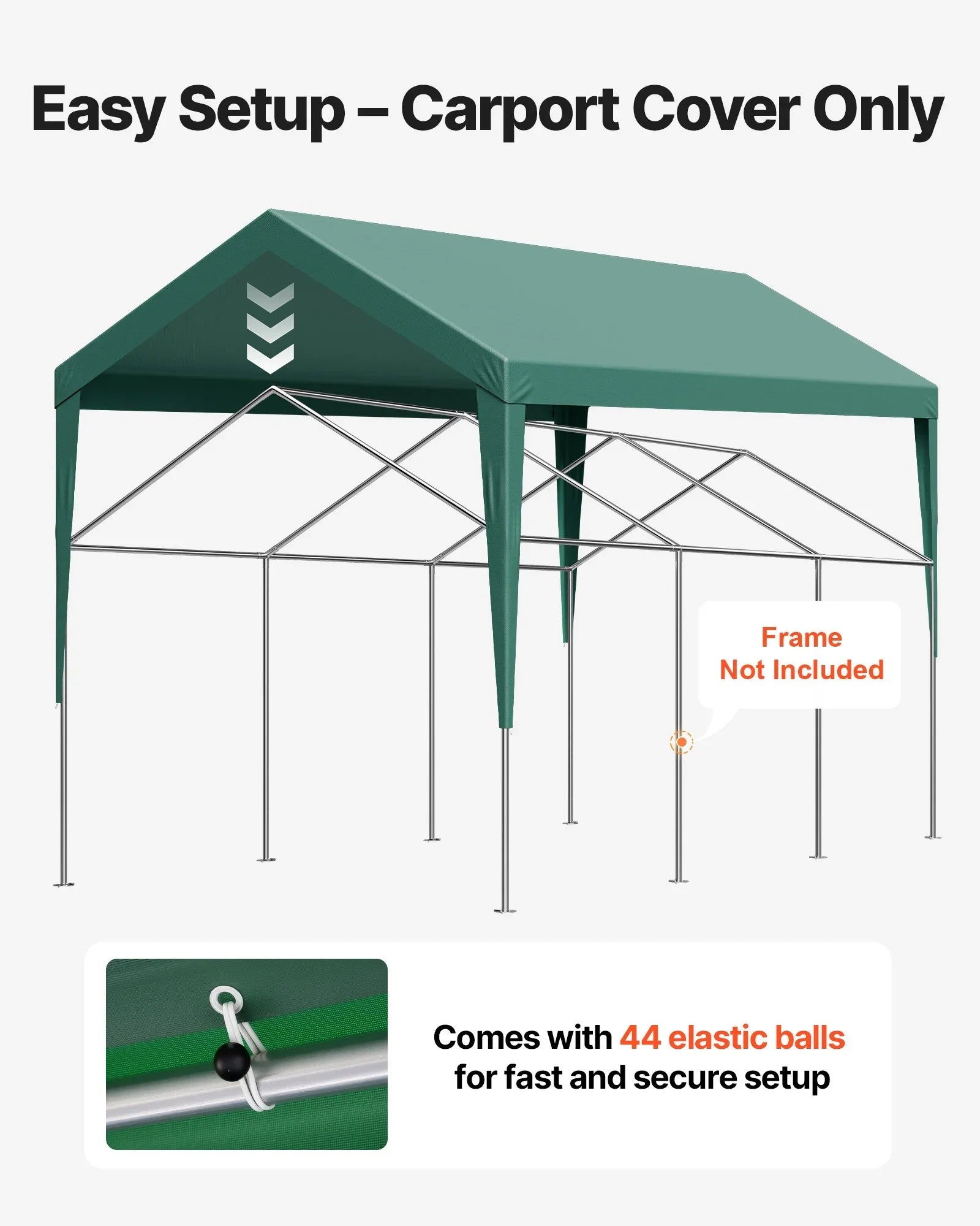Carport Replacement Canopy, 6 x 3 m Potable Garage Tent Top Tarp, UV-Resistant & Waterproof Car Shelter Tarp, Heavy Duty Car Port Cover with Ball Buggees, Dark Green, Frame Not Included