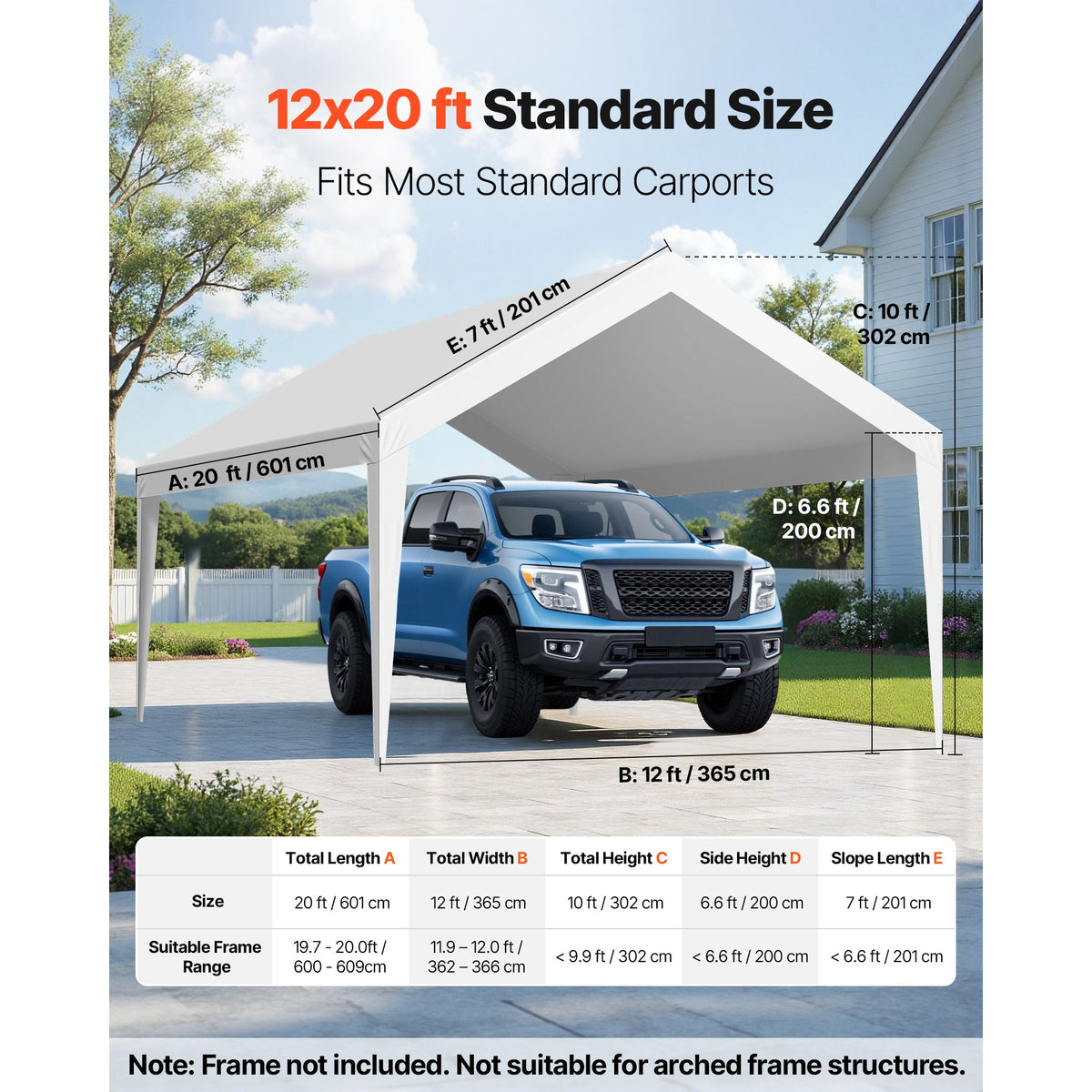 6x3.6m White Carport Replacement Canopy Cover UV Waterproof Garage Tarp