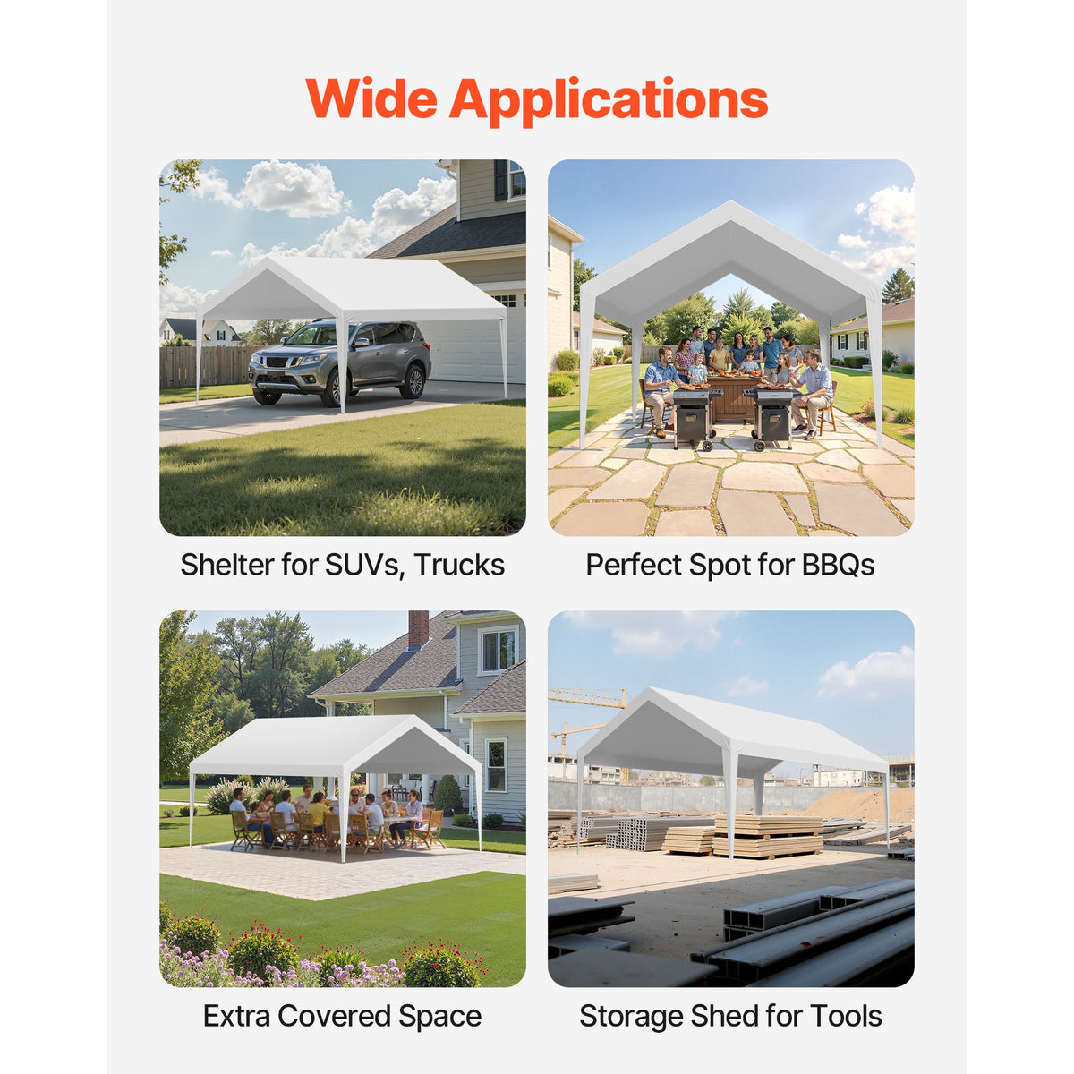 6x3.6m White Carport Replacement Canopy Cover UV Waterproof Garage Tarp