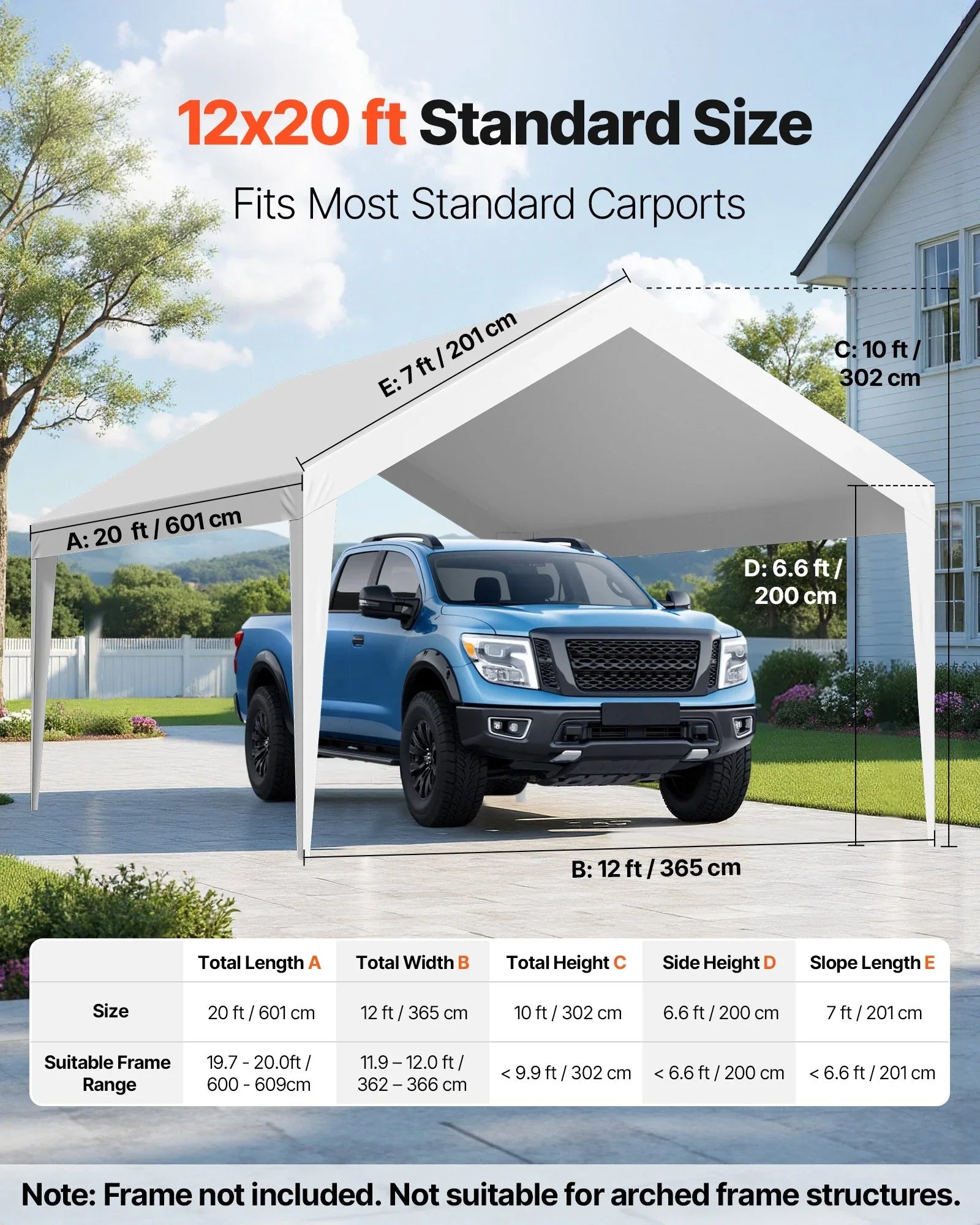 Carport Replacement Canopy, 6 x 3.6 m Potable Garage Tent Top Tarp, UV-Resistant & Waterproof Car Shelter Tarp, Heavy Duty Car Port Cover with Ball Buggees, White, Frame Not Included