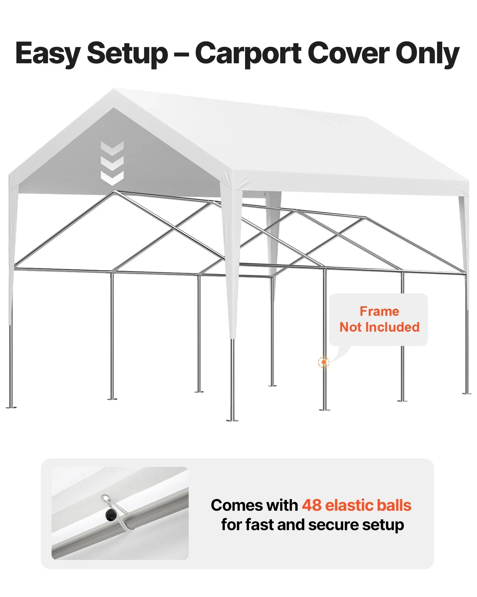 Carport Replacement Canopy, 6 x 3.6 m Potable Garage Tent Top Tarp, UV-Resistant & Waterproof Car Shelter Tarp, Heavy Duty Car Port Cover with Ball Buggees, White, Frame Not Included