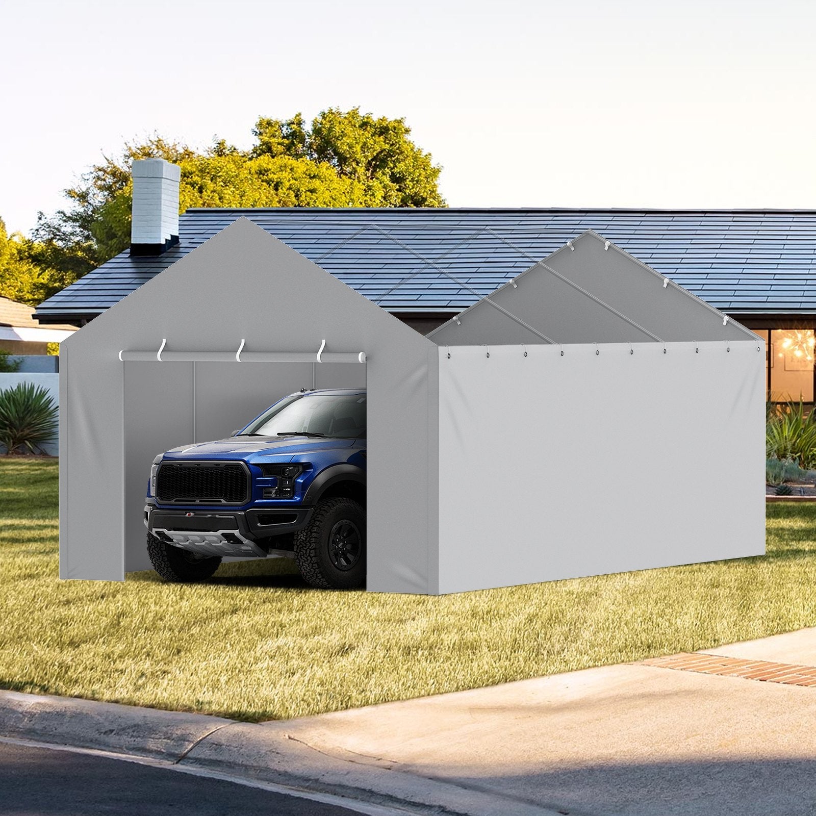 Carport Replacement Canopy Cover Side Wall 6 x 3.6 m, Garage Tent Shelter Tarp Heavy-Duty Waterproof & UV Protected, Easy Installation with Ball Bungees,Grey (Top and Frame Not Included)